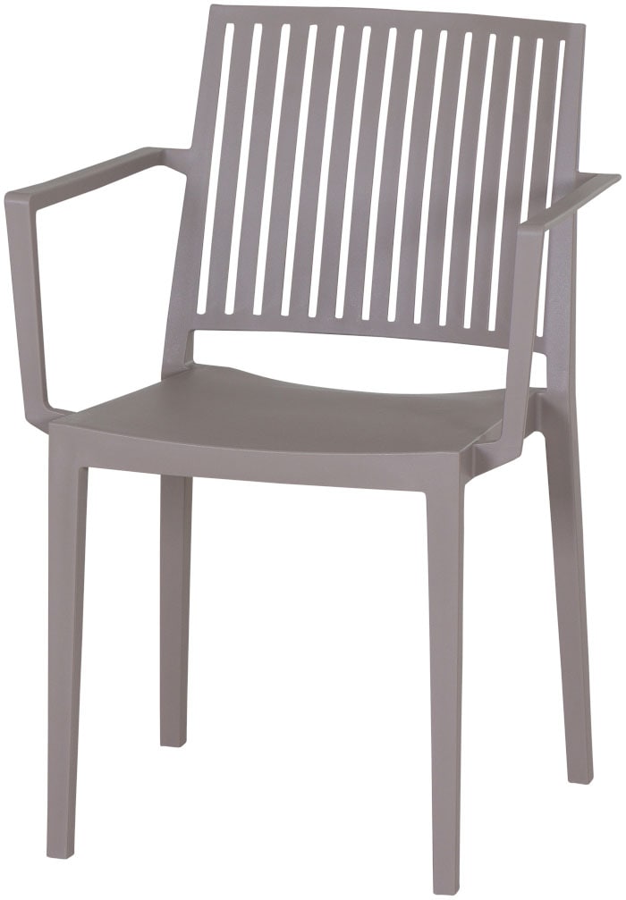 Siena Garden Gartensessel »Lane Sessel  taupe 4er Set mit Tisch« Set, 4 Stk. tlg. 4 x Stapelsessel + Tisch Sola Ø 80 cm