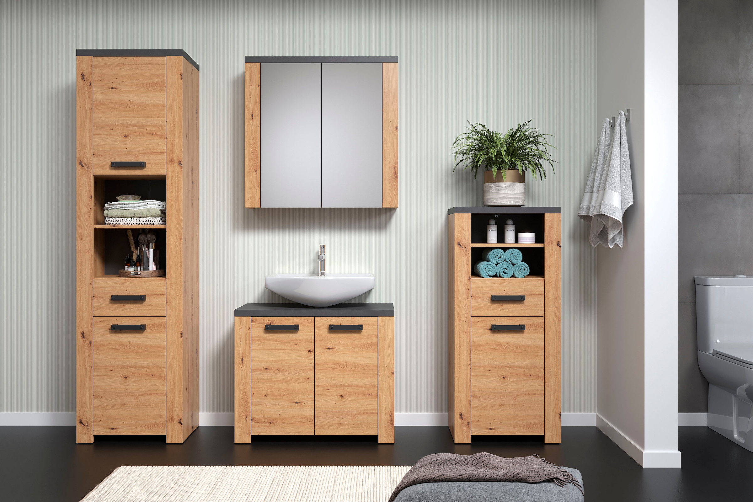 Home affaire Midischrank »Ambres«, (1 St.), Badschrank in matter Echtholzoptik - Maße (B/T/H) 53/35/118 cm