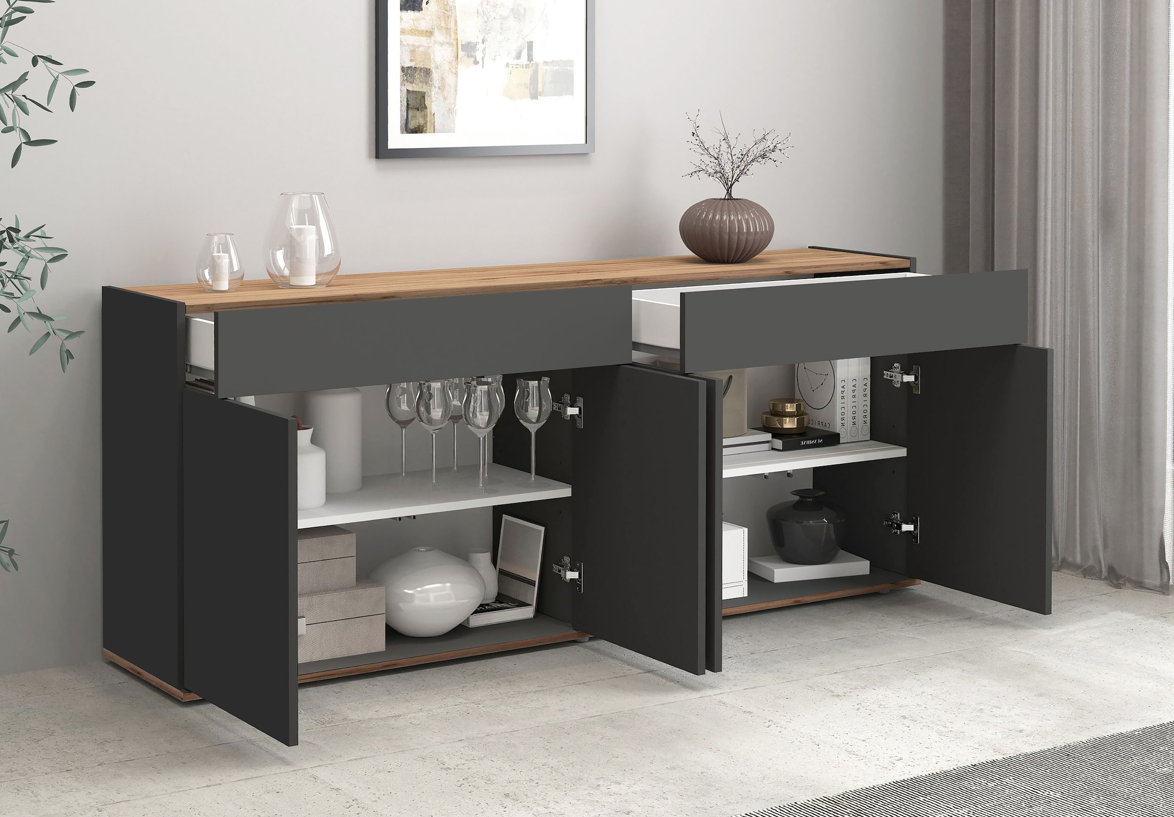 INOSIGN Sideboard »Garda, Kommode, Schrank, Kredenz«, 4 Türen, 2 Schubladen, grifflos Breite 160,1 cm