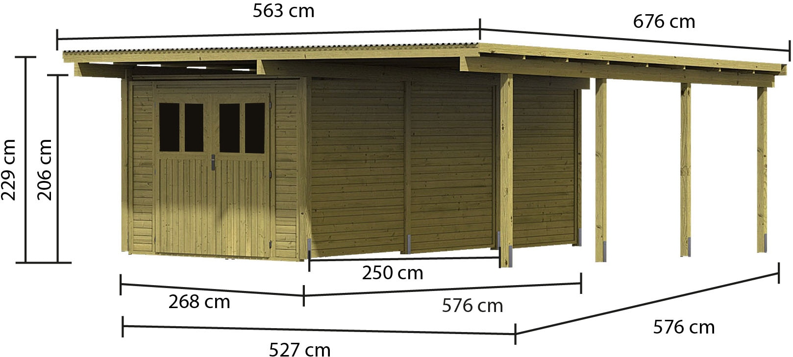 Karibu Doppelcarport »»ECO 2 SET« Variante A, AKTION 2 kdi« Massivholz 509 cm KDI mit integriertem Abstellraum groß