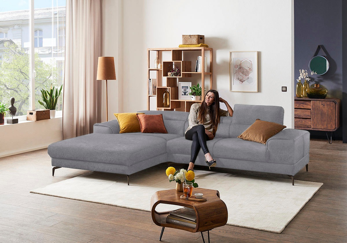 W.SCHILLIG Ecksofa »piedroo, Designsofa mit tollem Sitzkomfort, elegant und bequem, L-Form«, Kopfteilverstellung, wahlweise mit Sitztiefenverstellung, Breite 303cm