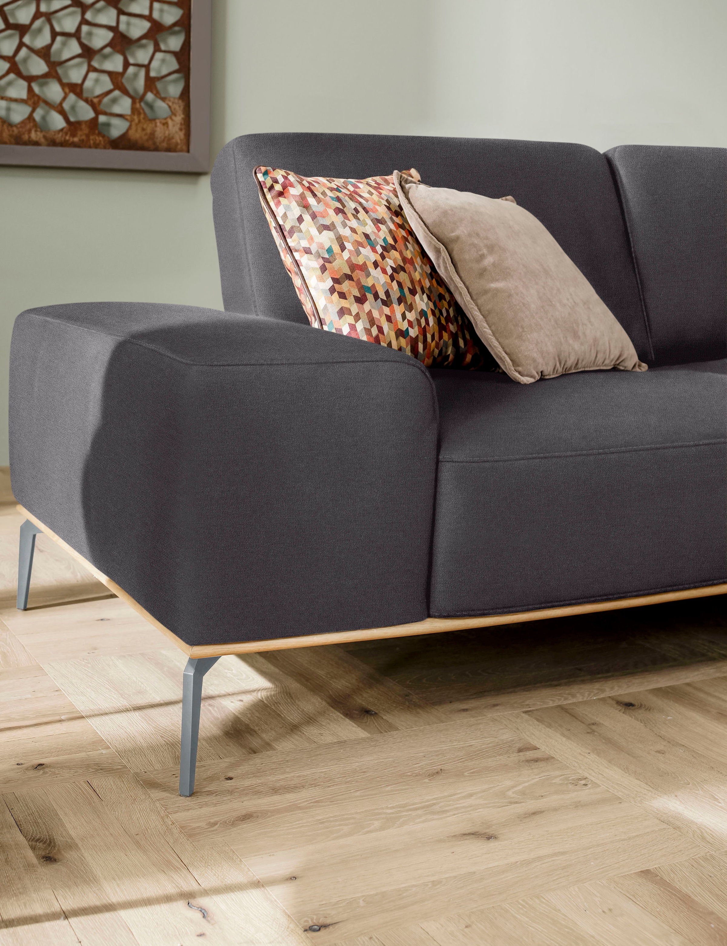 W.SCHILLIG Ecksofa »run, Designsofa mit tollem Sitzkomfort, bequem, L-Form«, mit elegantem Holzsockel, Füße in Silber matt, Breite 319 cm
