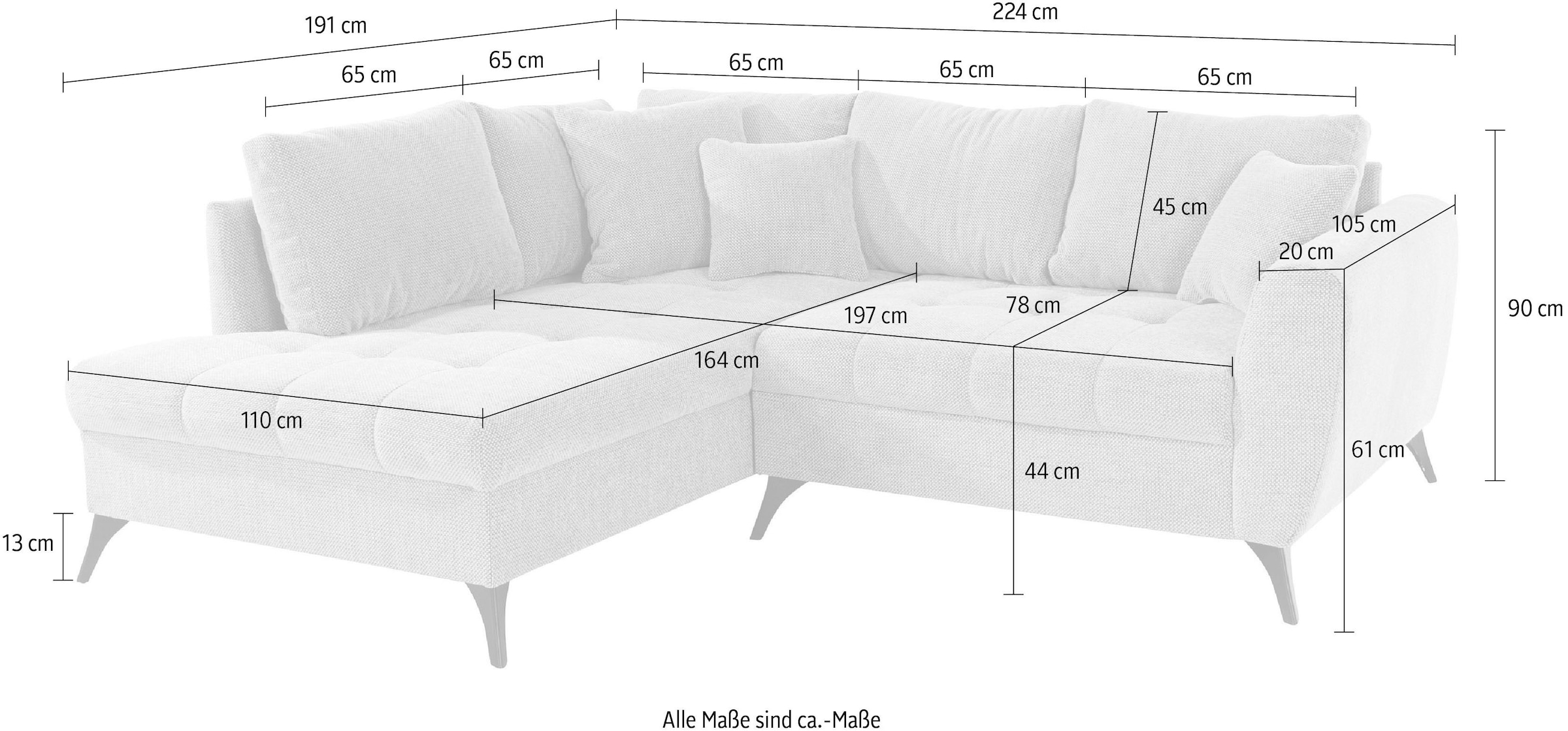 INOSIGN Ecksofa »Lörby L-Form«, auch mit Aqua clean-Bezug, feine Steppung im Sitzbereich, lose Kissen