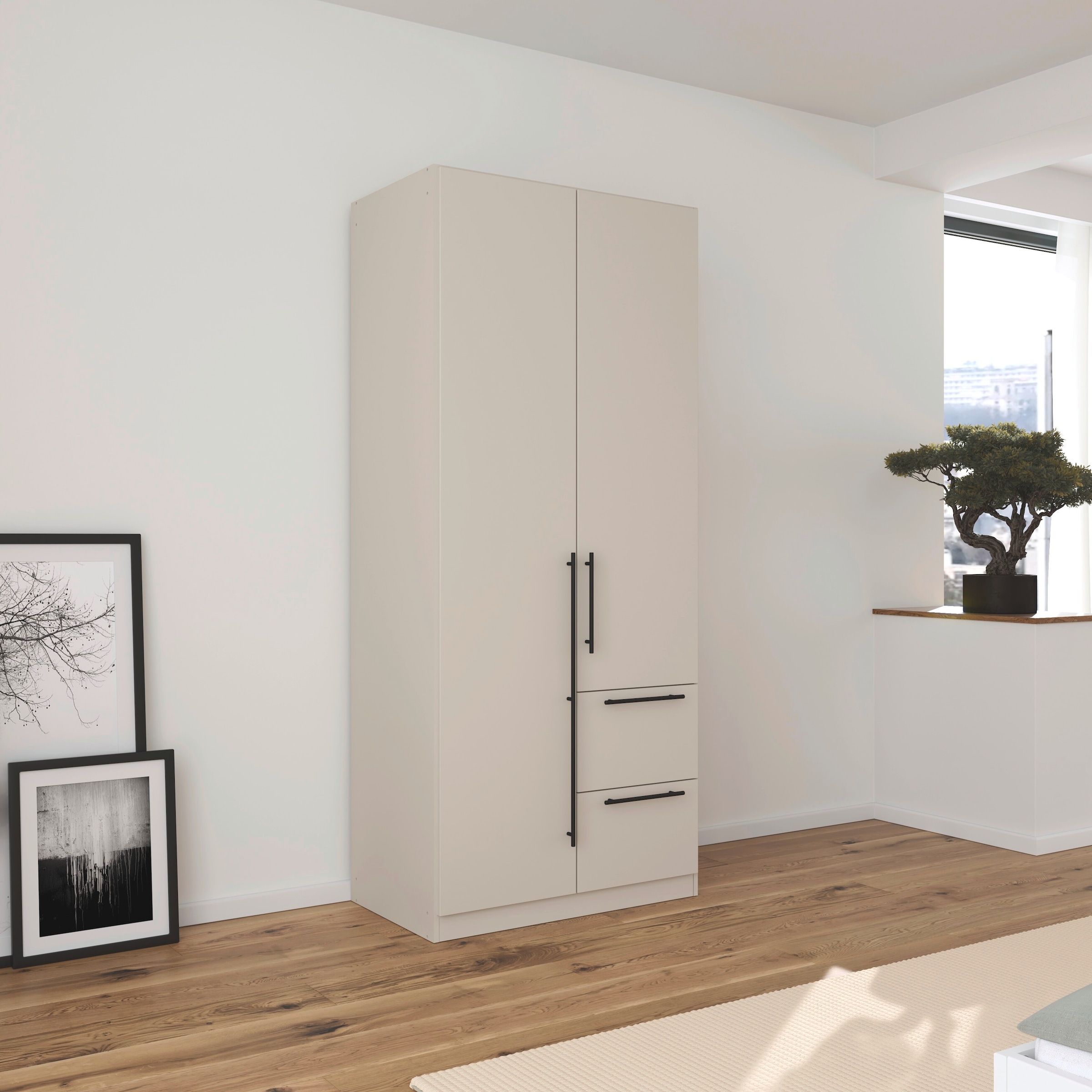 rauch Kleiderschrank »Drehtürenschrank Schrank Garderobe Wäscheschrank Schlafzimmer AVOLA« in 3 verschiedenen Ausstattungen BASIC/CLASSIC/PREMIUM,  mit hochwertigen Stangengriffen aus Metall in Schwarz MADE IN GERMANY