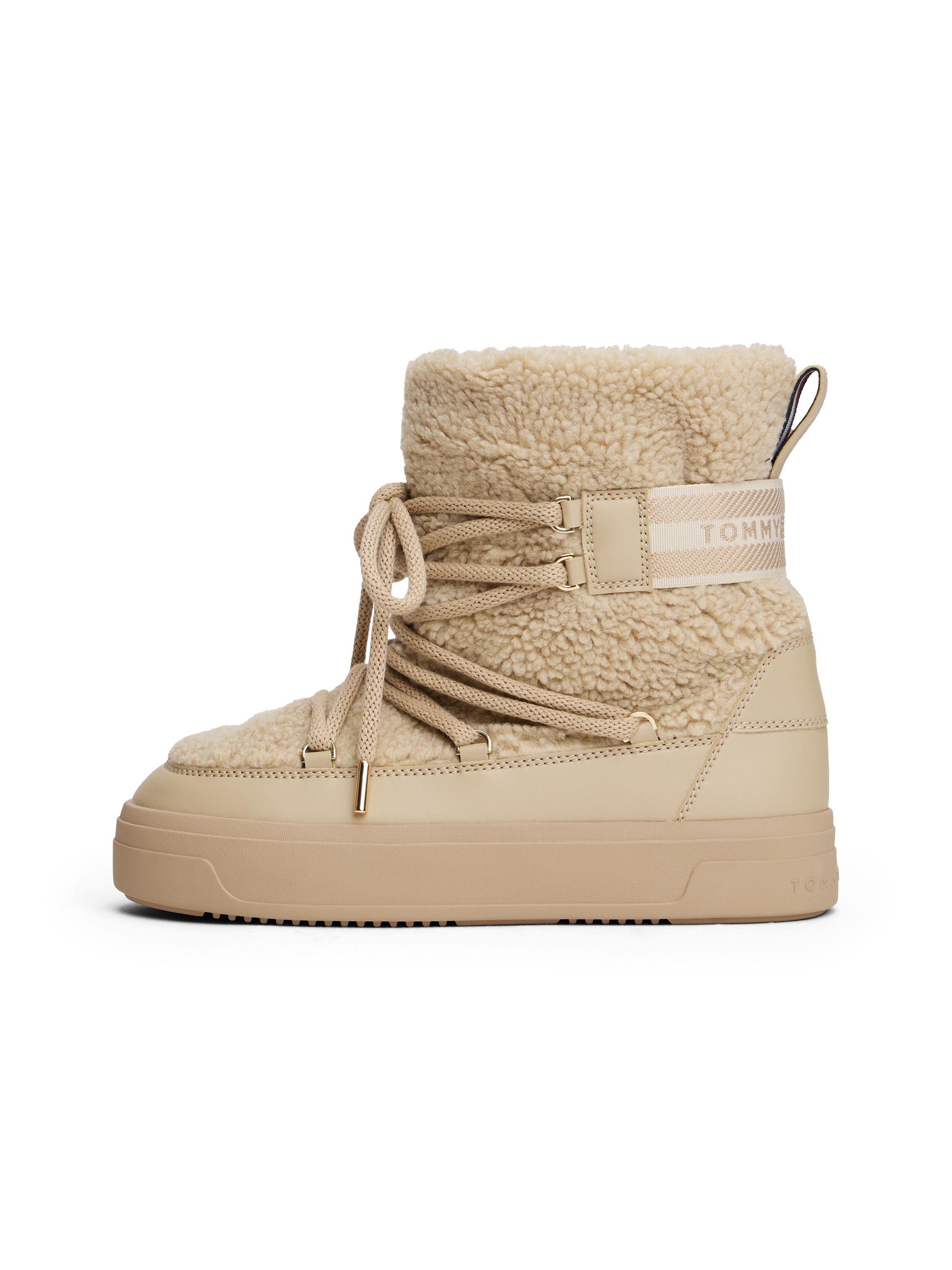 Tommy Hilfiger Winterboots »FAUX SHEARLING SNOWBOOT«  , Winterstiefelette, Outdoorschuh mit aufgesetzter Schnürung