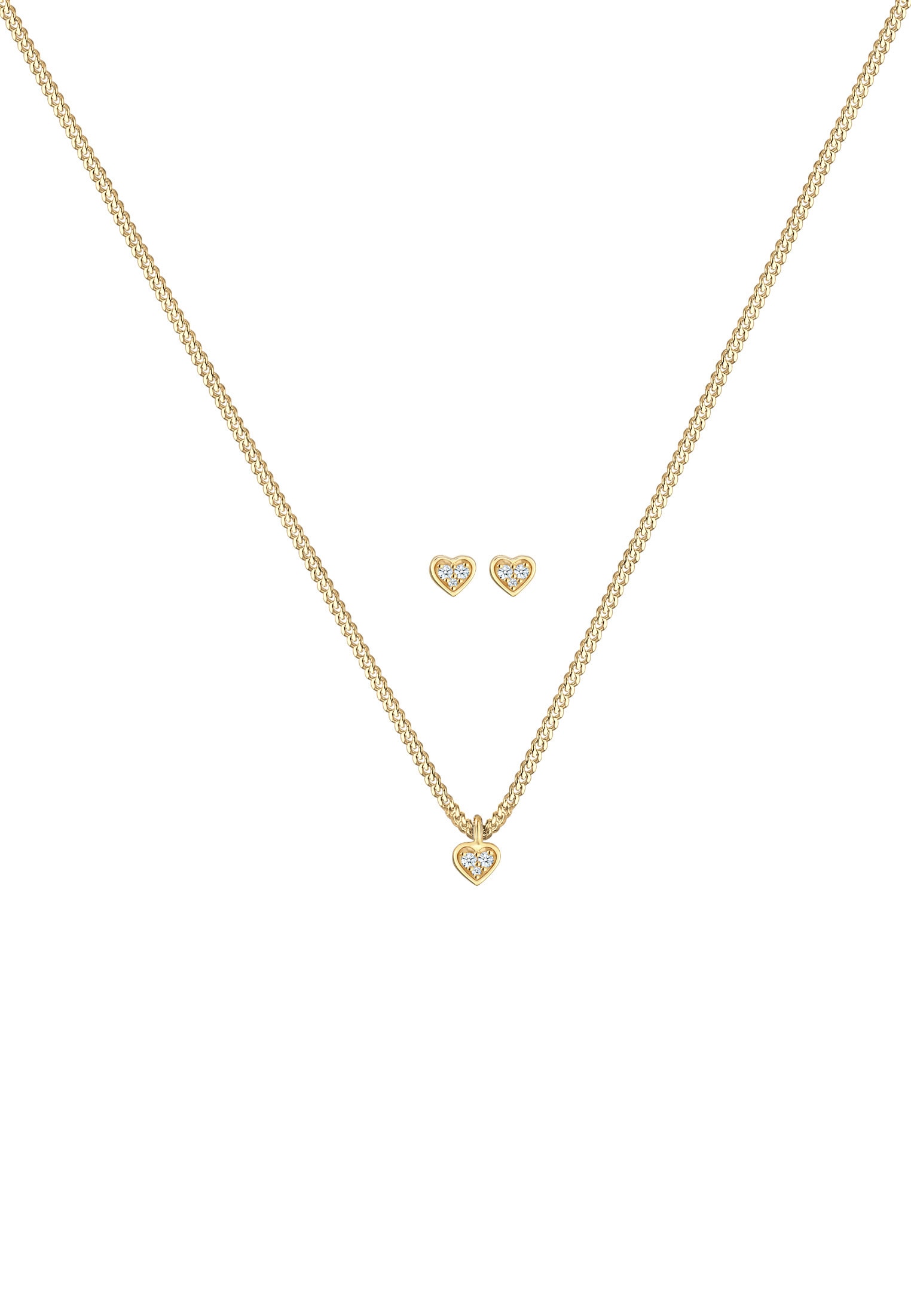 Elli DIAMONDS Ohrring und Ketten Set »Schmuckset Herz Diamant Weiß Brillantschliff (0.105 ct) 585 Gelbgold«