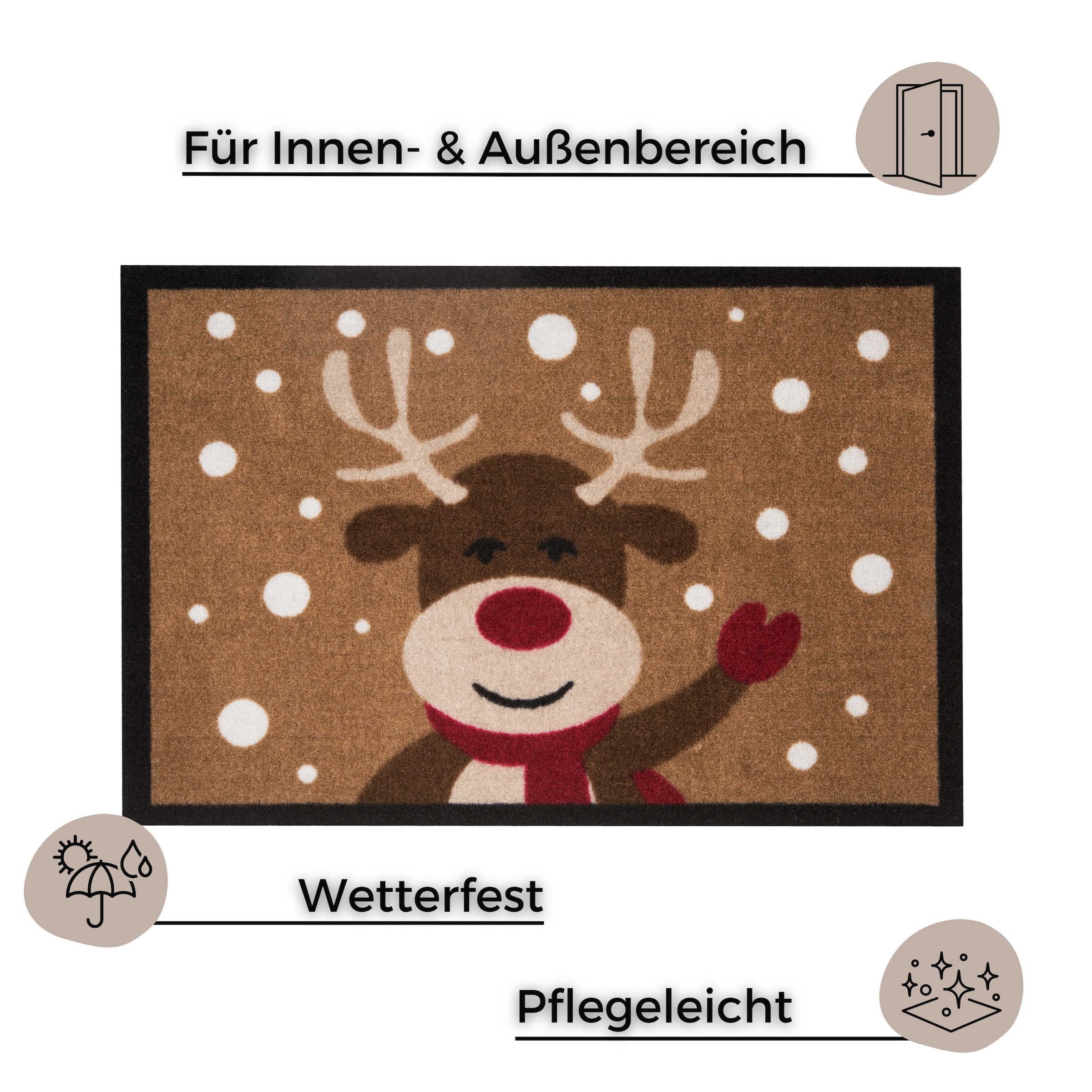 HANSE Home Fußmatte »Reindeer, Türmatte«, rechteckig, 7 mm Höhe, In- & Outdoor, Rutschfest, Rentier-Motiv, Waschbar, Wetterfest, Flur