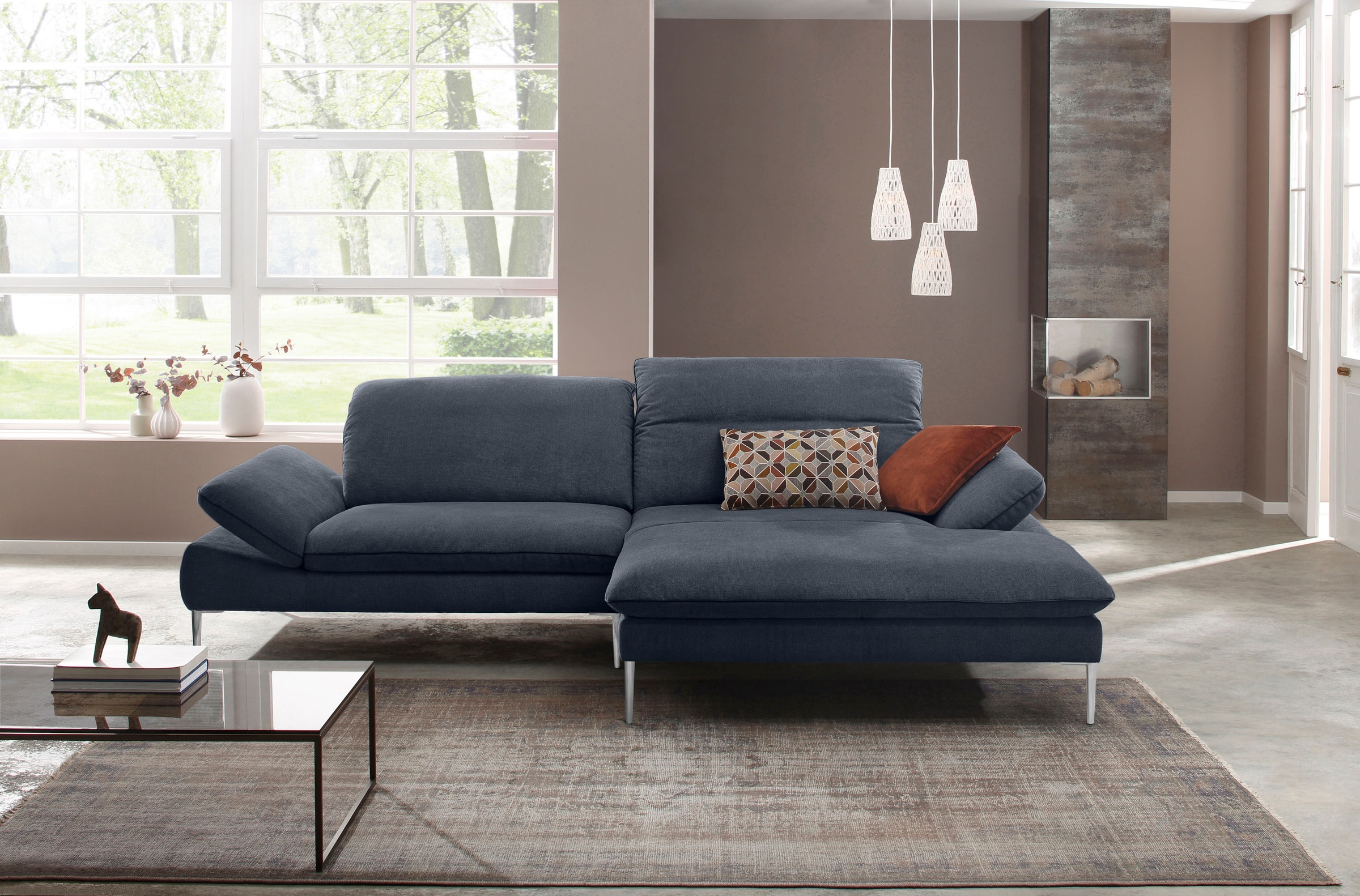 W.SCHILLIG Ecksofa »enjoy&MORE, Designsofa, elegant und bequem, L-Form«, mit Sitztiefenverstellung, Füße Chrom glänzend, Breite 294 cm