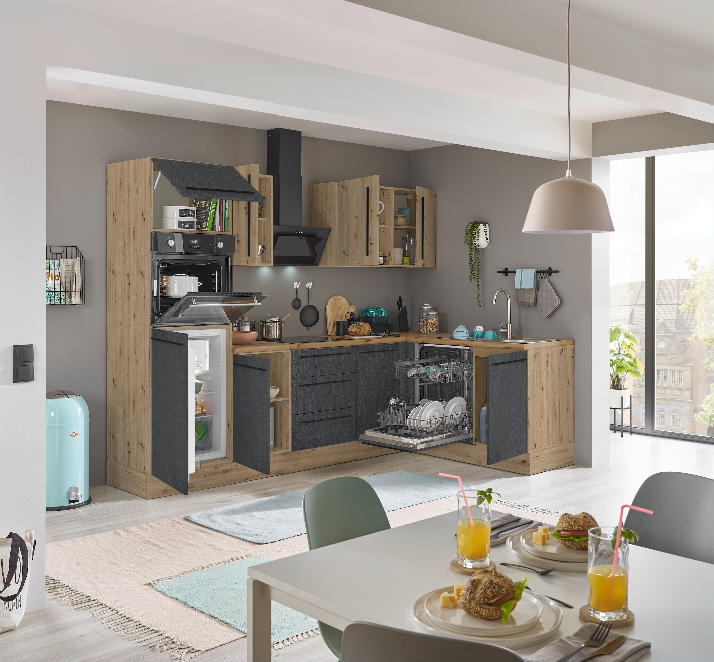 KOCHSTATION Winkelküche »Florida, Stellbreite 280x165 cm« wahlweise mit E-Geräten, mit Softclose für Türen und Schubkästen