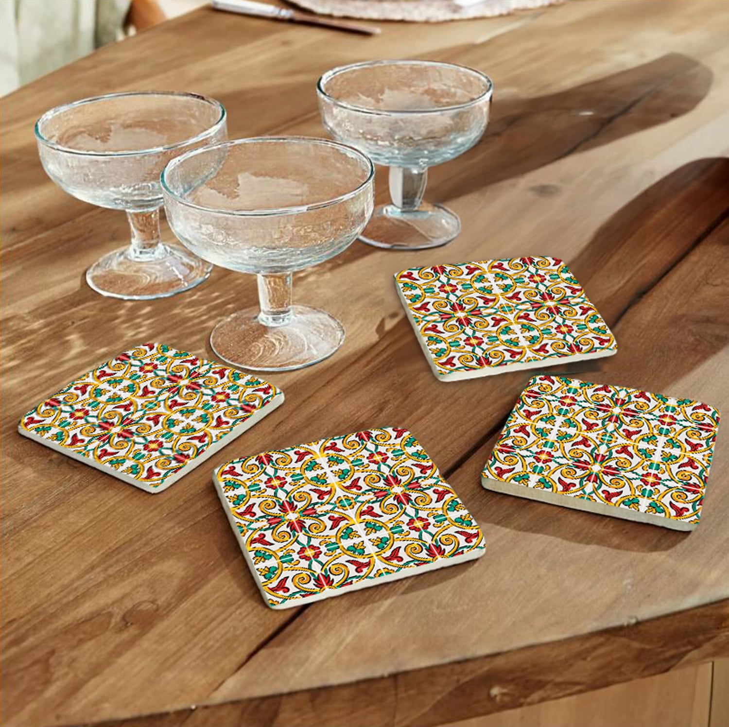 Queence Getränkeuntersetzer »Bunte Mosaik Fliesen Steine« Mosaik Set Topfuntersetzer Naturstein Untersetzer 10x10x1cm in rot