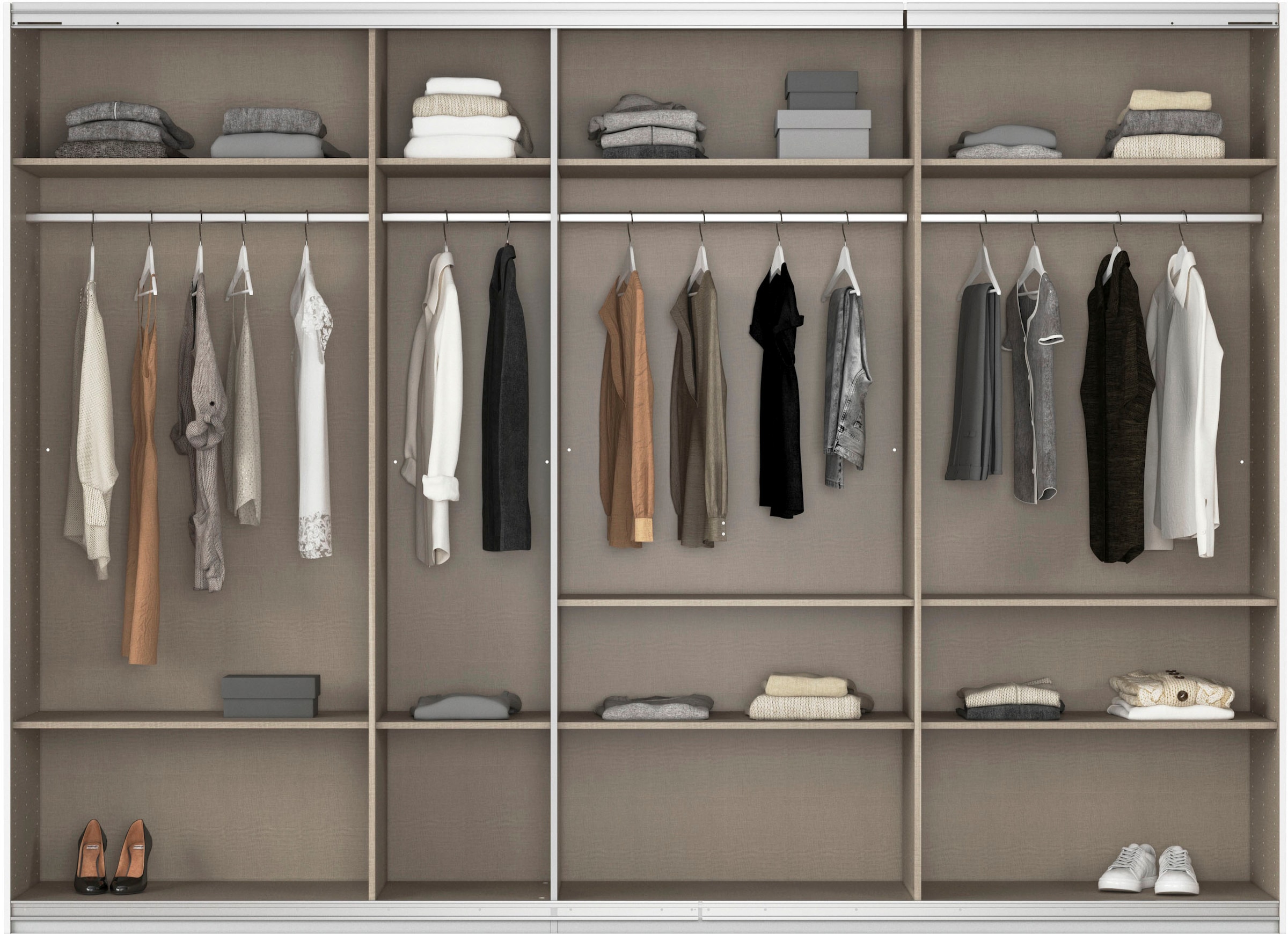 rauch Schwebetürenschrank »Kleiderschrank Kleiderschränke Schrank Garderobe AGORDO mit Glasfront«, durchdachte Innenausstattung, in 4 Breiten und 2 Höhen MADE IN GERMANY