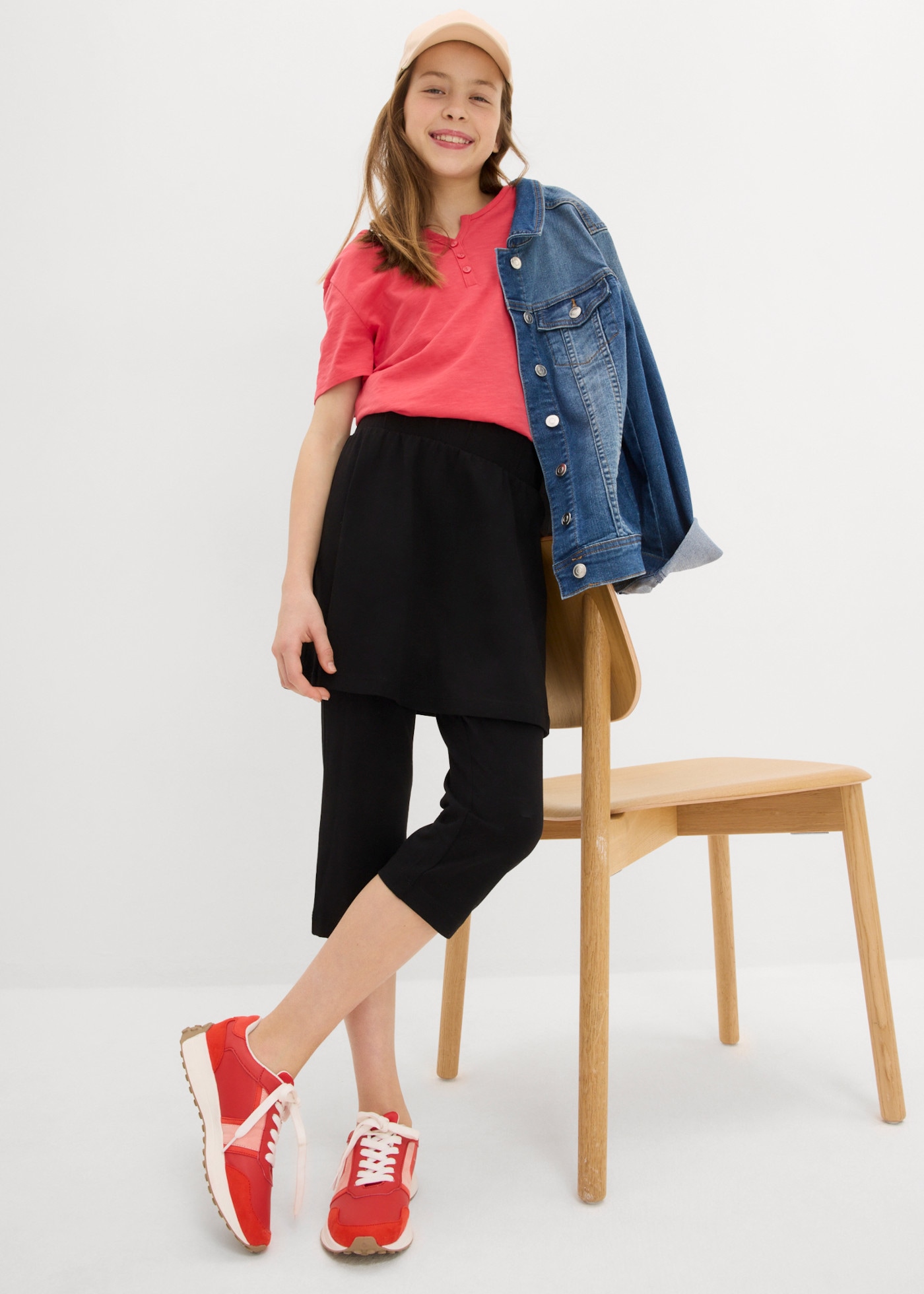 bonprix Caprileggings  aus elastischem Baumwoll-Mix, Capri-Länge, mit integriertem Rock
