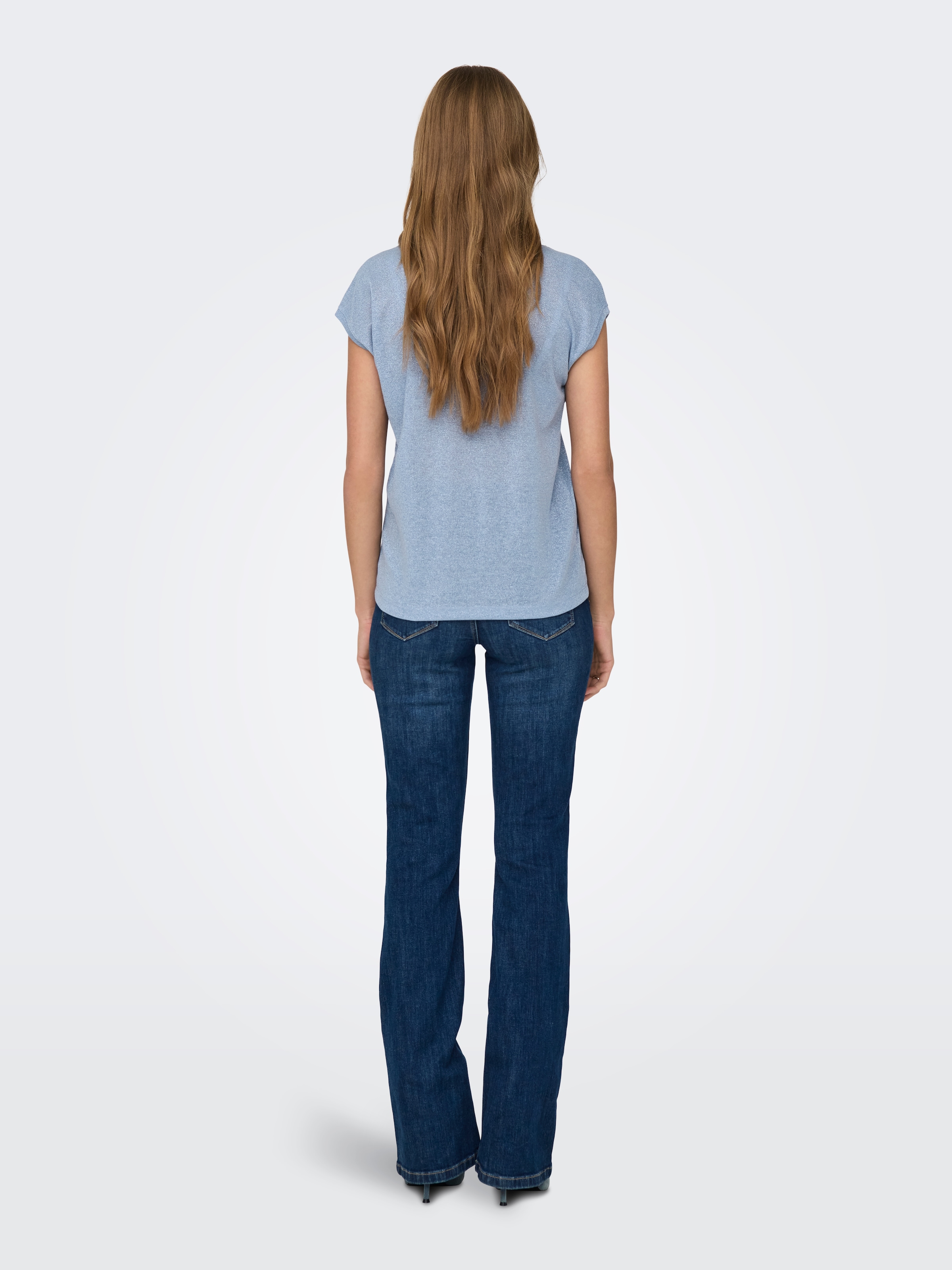 ONLY Kurzarmshirt »ONLSILVERY S/S V NECK LUREX TOP JRS NOOS« Materialmix mit Glitzer, loose fit, Rundhals