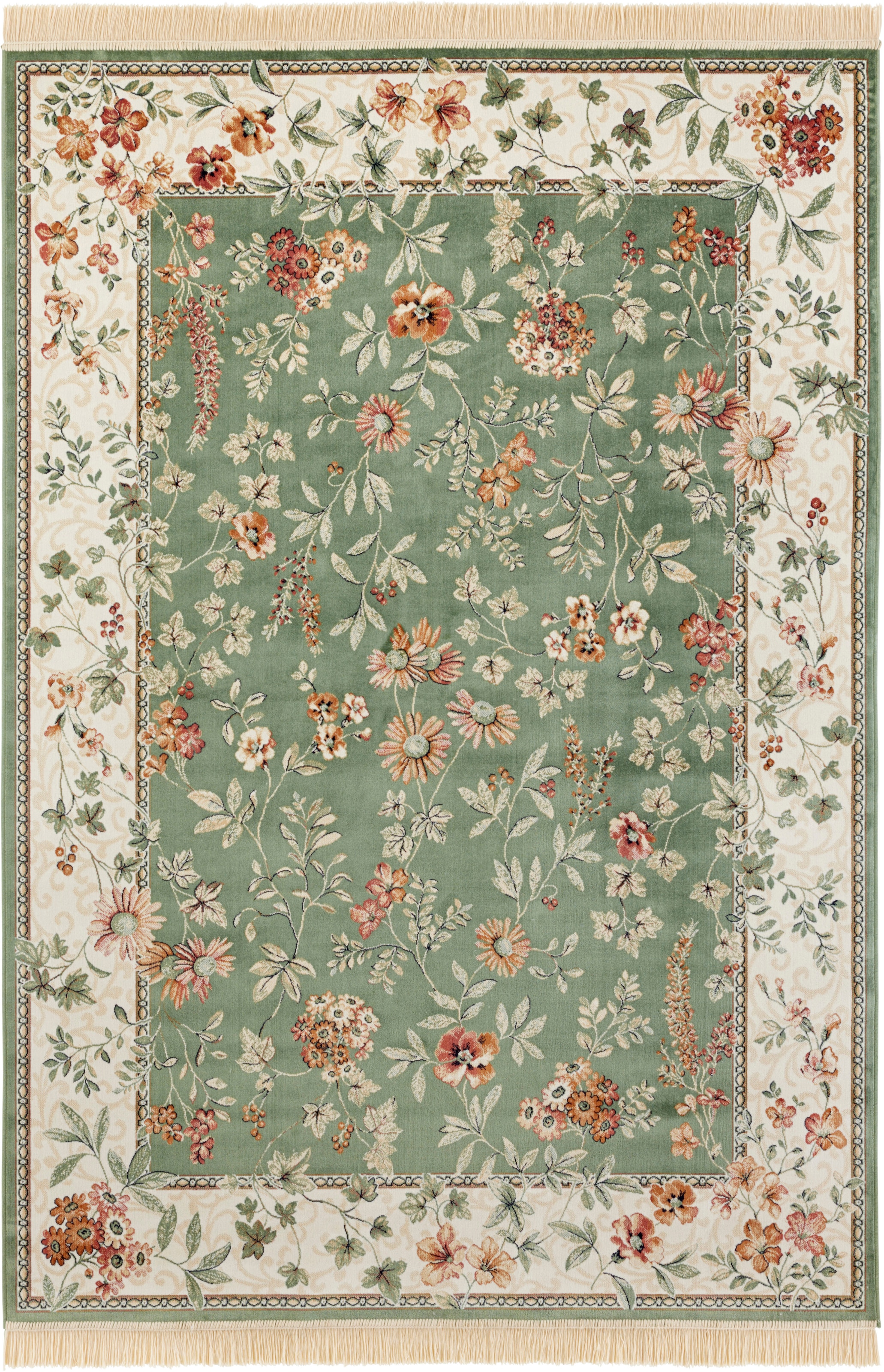 HANSE Home Teppich »Orient Flowers«, rechteckig, 5 mm Höhe, Kurzflor mit Fransen, Orient, Wohnzimmer, Schlafzimmer, Esszimmer