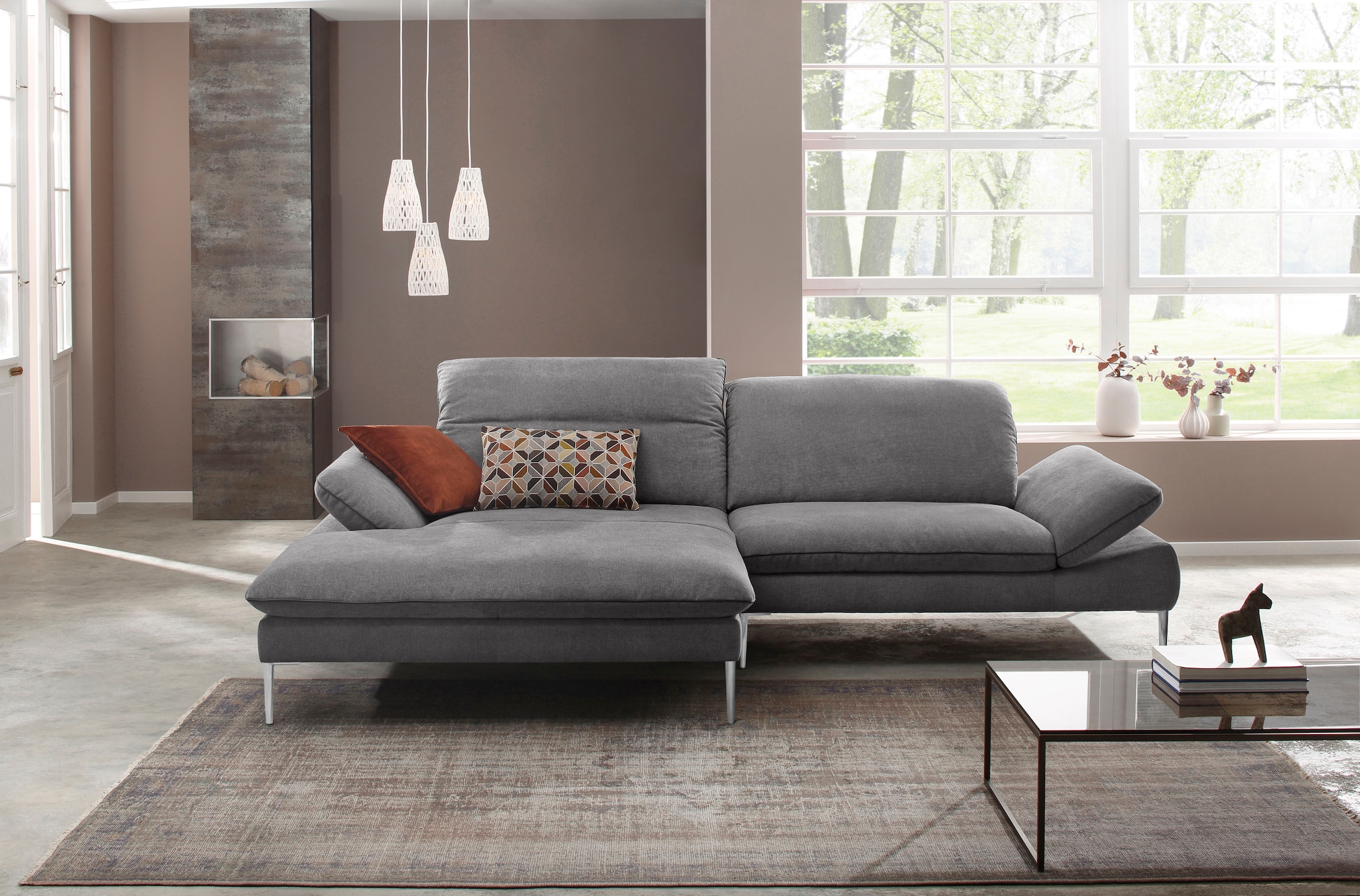 W.SCHILLIG Ecksofa »enjoy&MORE, Designsofa, elegant und bequem, L-Form« mit Sitztiefenverstellung, Füße Chrom glänzend, Breite 294 cm