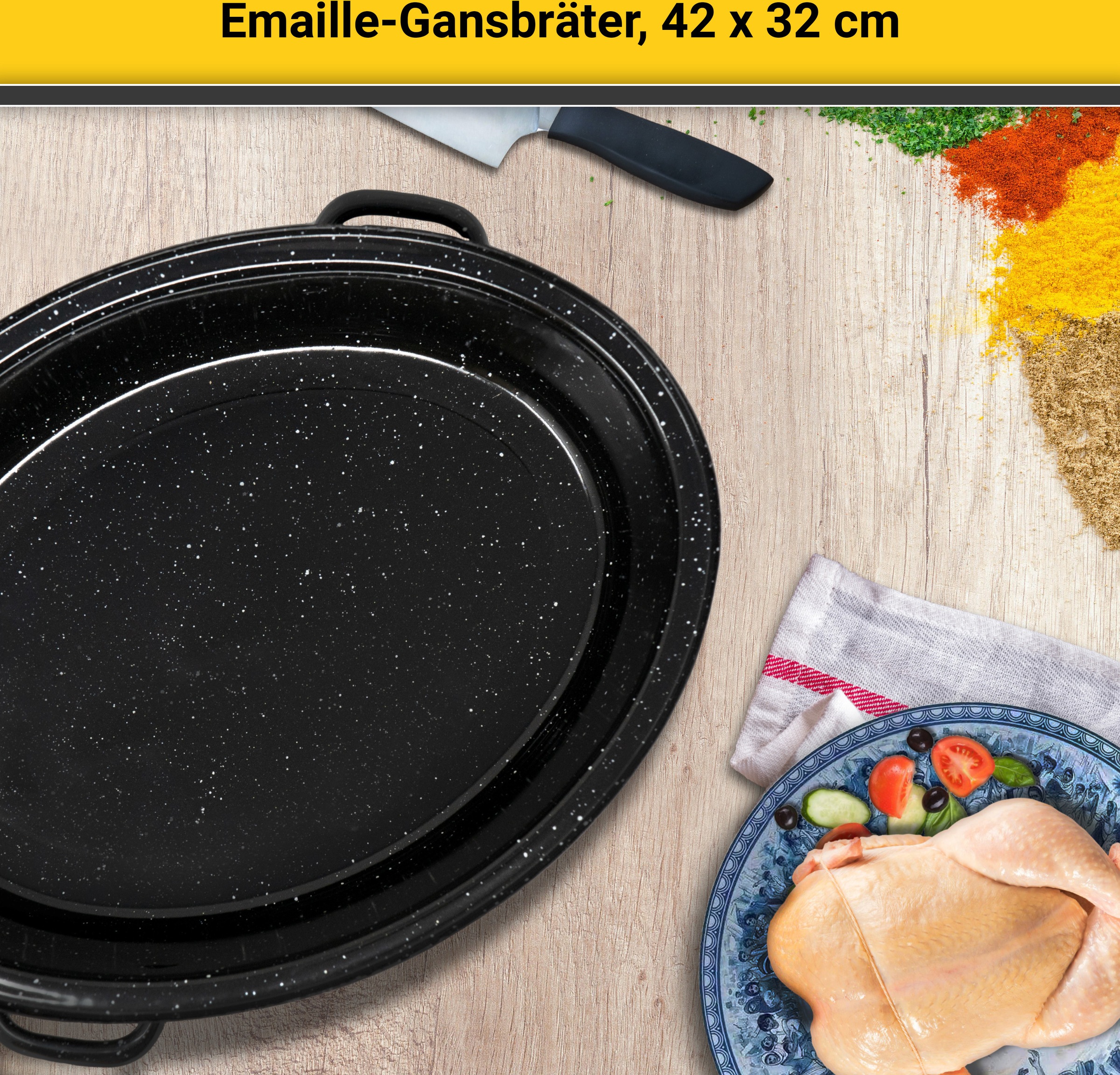 Krüger Bräter »Gansbräter mit Tropfdeckel«, Emaille, für Induktions-Kochfelder geeignet