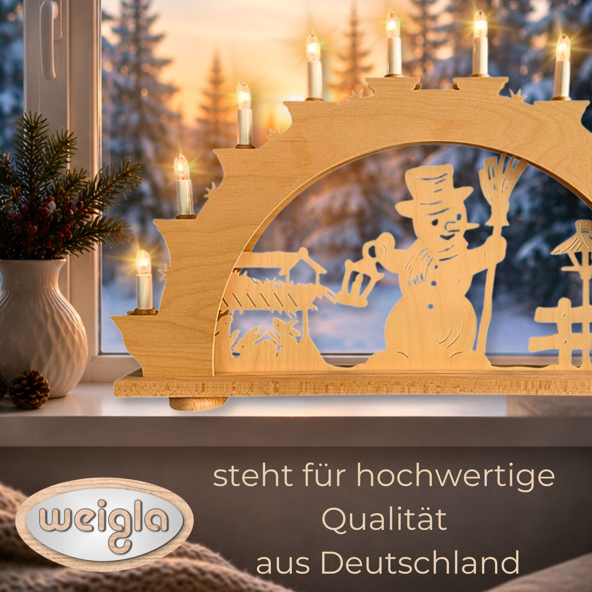 Weigla LED Schwibbogen »Schneemannzauber, Lichterbogen aus Holz, NATUR«
