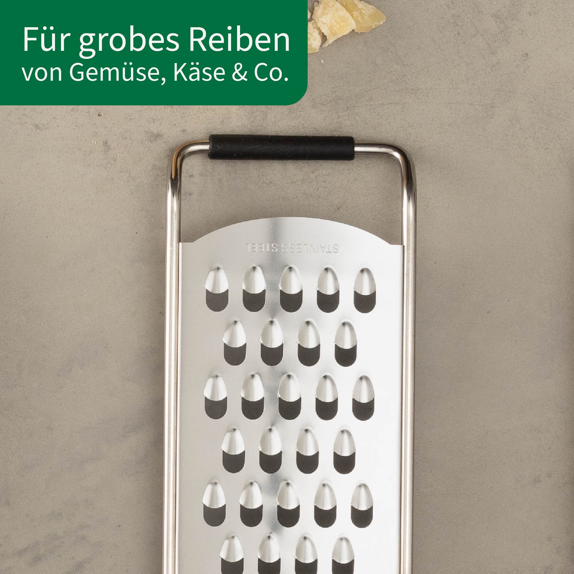 Chefkoch trifft Fackelmann Küchenreibe »München, aus Edelstahl, Reibe grob – hochwertige Ausführung« perfekt für Küchenprofis, spülmaschinengeeignet