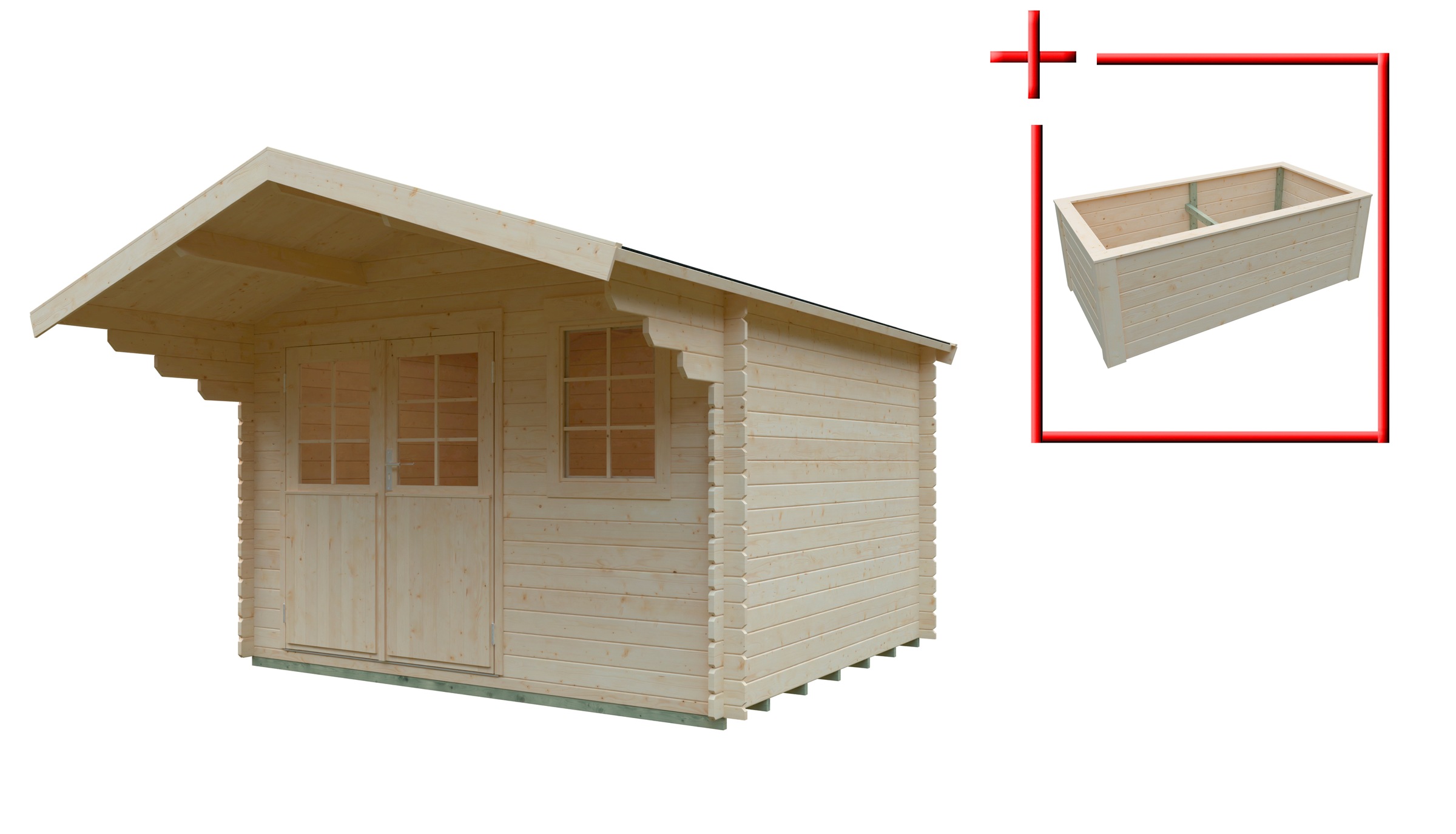 KONIFERA Gartenhaus »Kallenberg 2« Blockbohlenhaus inkl. Hochbeet (100x200x70 cm)