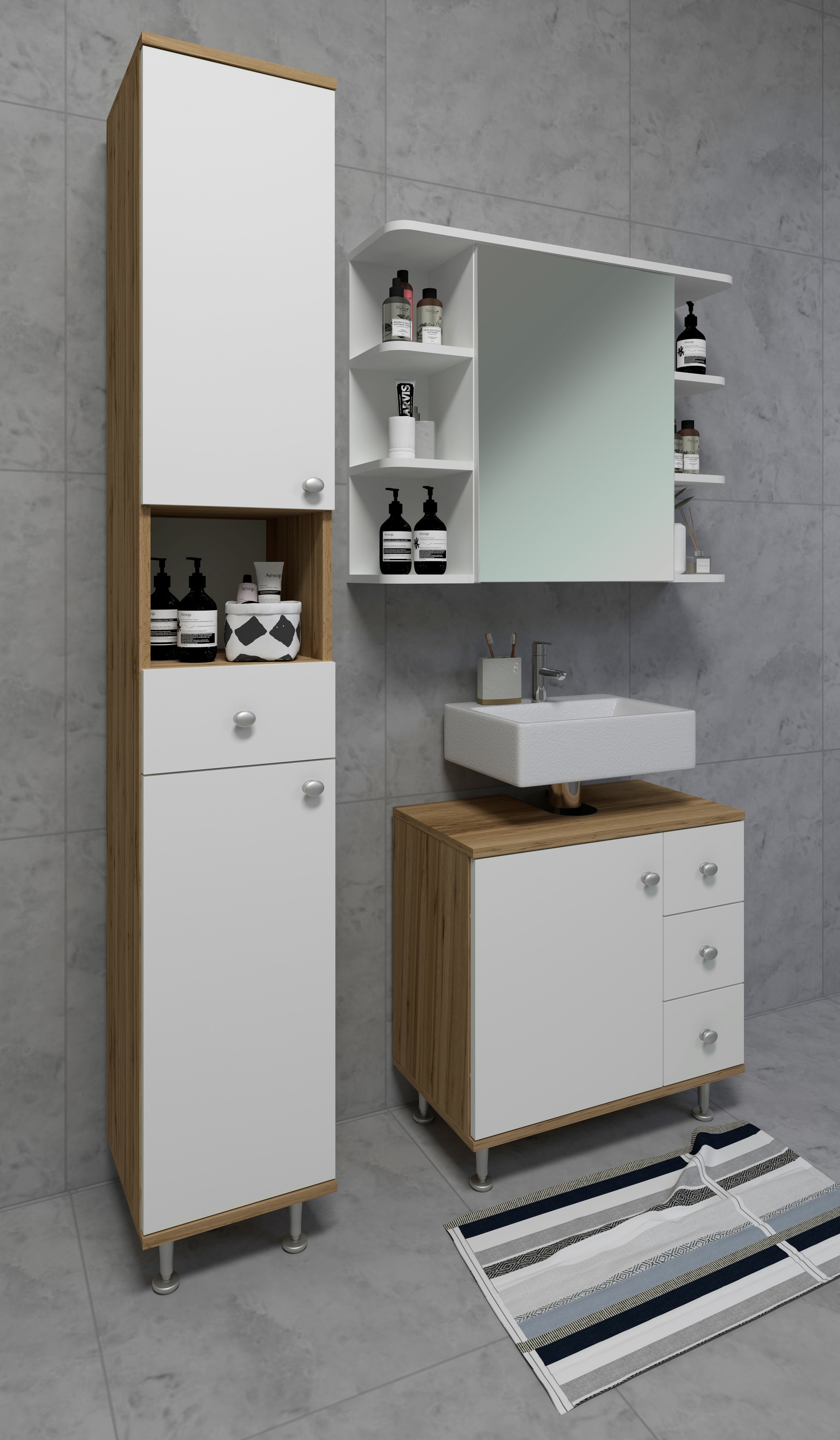 VCM Hochschrank »Badmöbel Hochschrank Badschrank Schublade Nilosi«