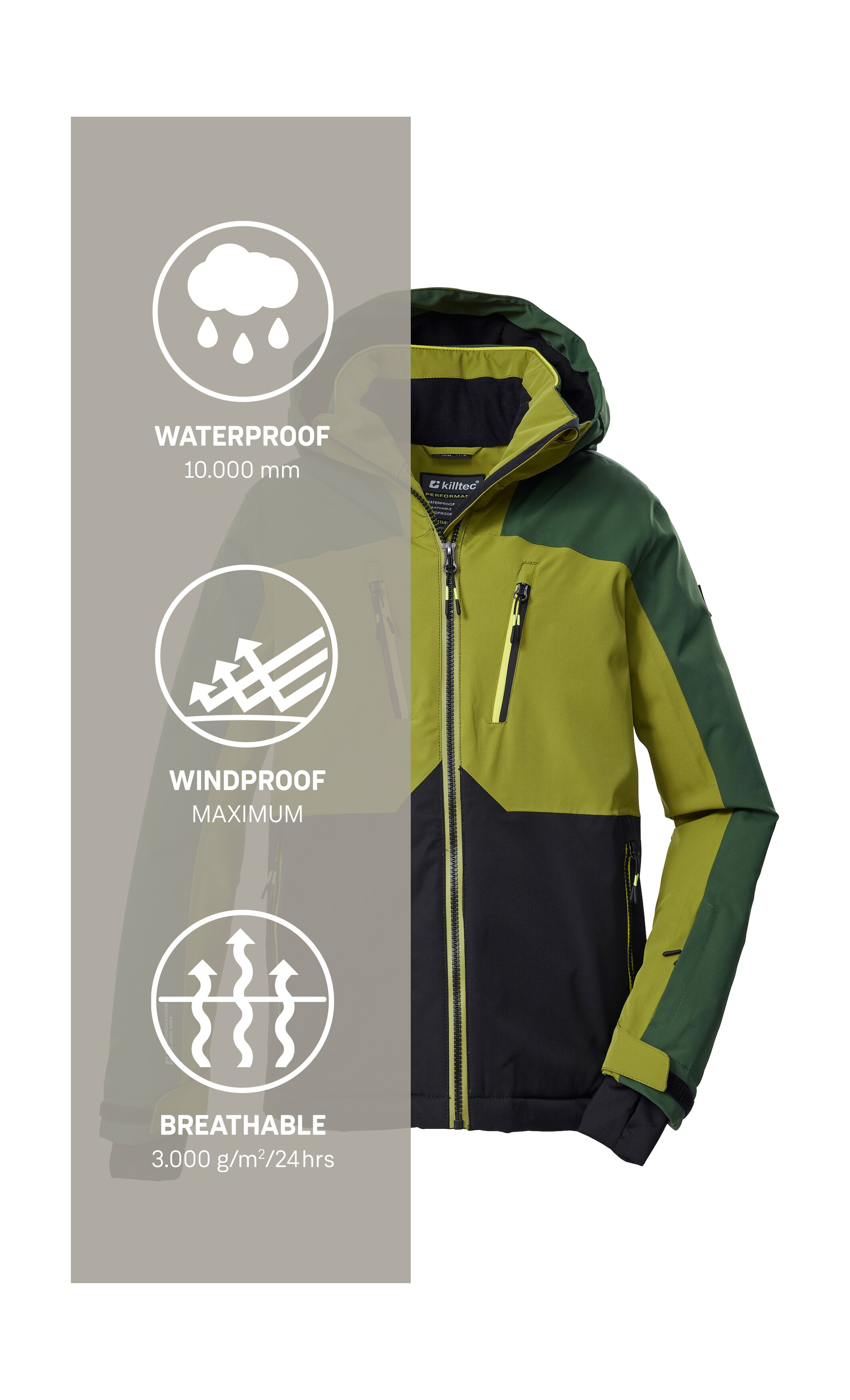 Killtec Skijacke »KSW 190 BYS SKI JCKT«, Killtec Kids Skijacke: wasserdicht, atmungsaktiv, Colourblock Design