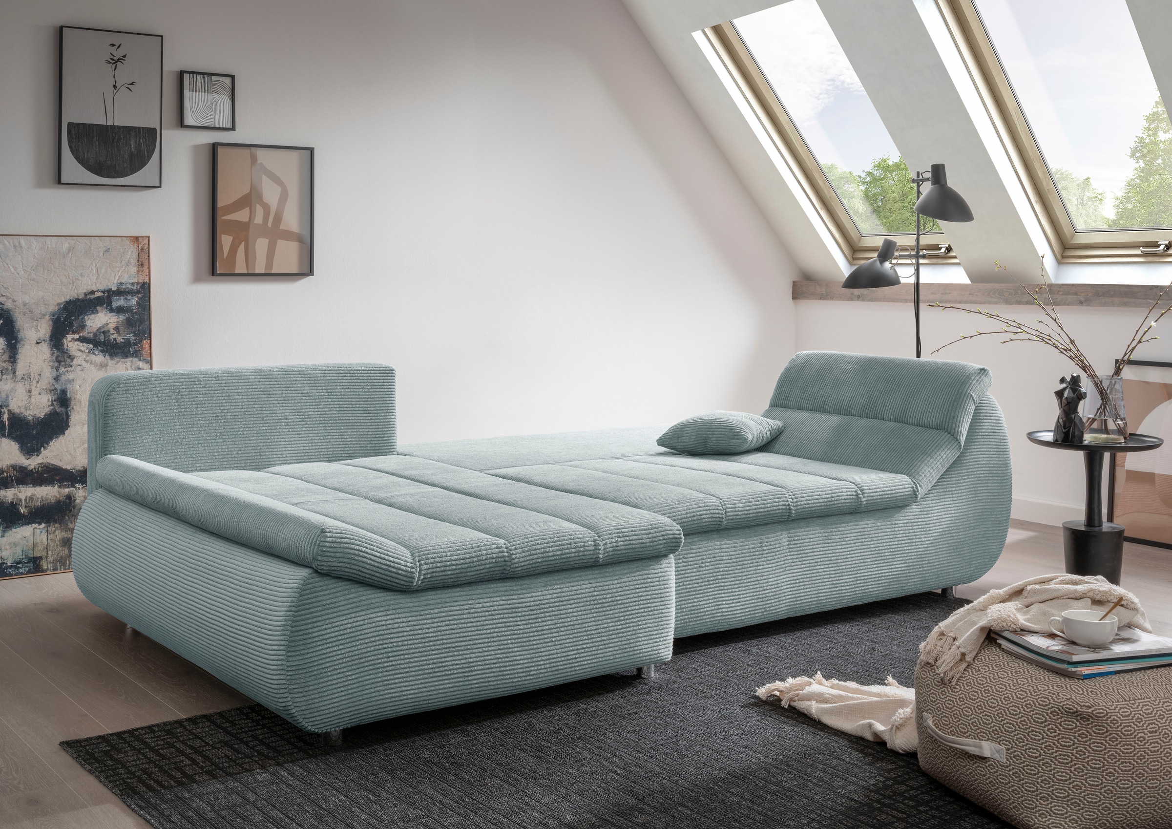 INOSIGN Ecksofa »Imola elegant und bequem, aktuelle Steppung im Sitz, L-Form«, wahlweise mit Bettfunktion