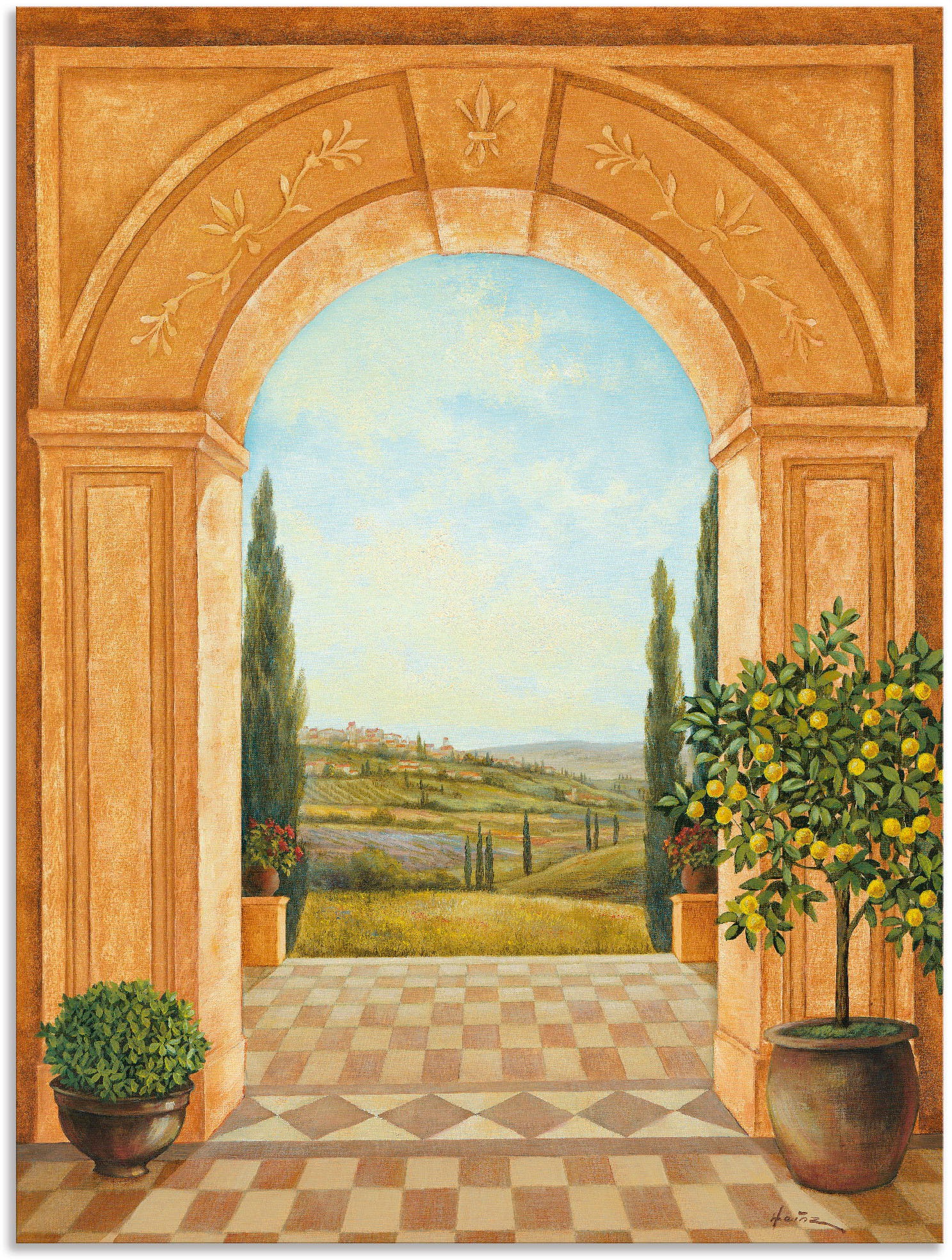 Artland Wandbild »Ausblick mit Zitronenbaum«, Fensterblick, (1 St.), in vielen Größen & Produktarten - Alubild / Outdoorbild für den Außenbereich, Leinwandbild, Poster, Wandaufkleber / Wandtattoo auch für Badezimmer geeignet