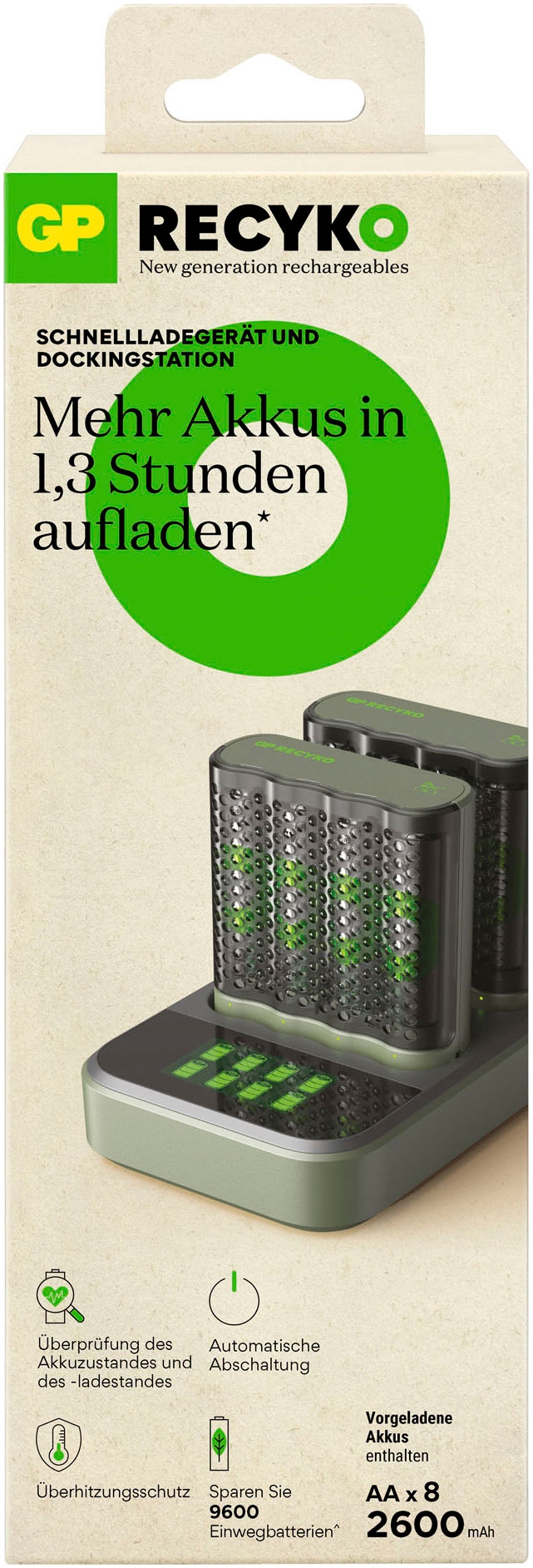 GP Batteries Batterie-Ladegerät »M452 USB 8AA Schnellladung mit Dock«, (Packung, 2 St.)