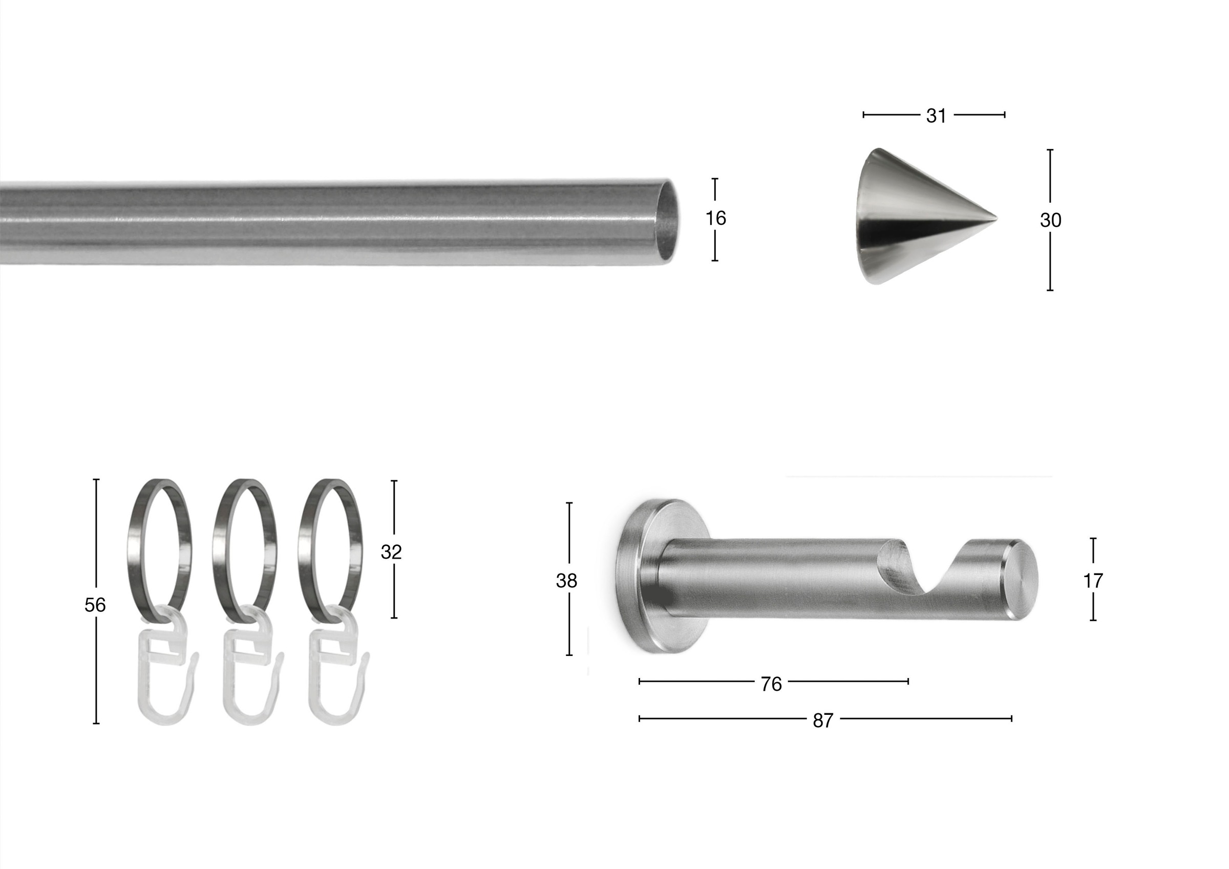 GARESA Gardinenstange »DIAMANT«, 1 läufig-läufig, Wunschmaßlänge, Vorhanggarnitur, verlängerbar, Kegel, edelstahl optik, mit Ringe