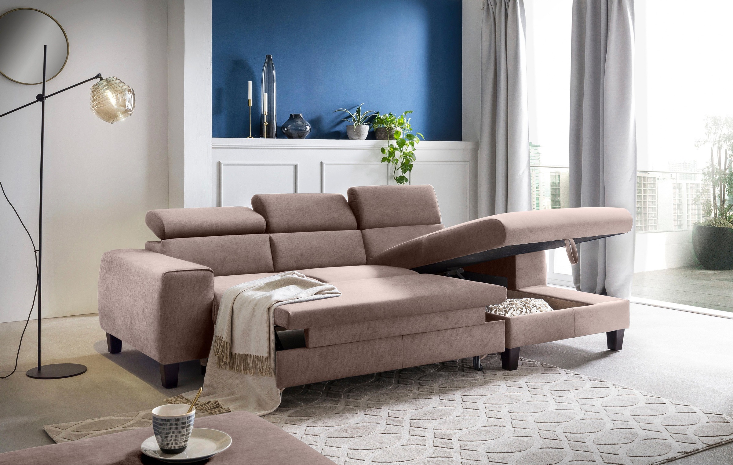 COTTA Polstergarnitur »Morven L-Form«, (Set), Set bestehend aus: Ecksofa mit Kopfteilverstellung & Hocker