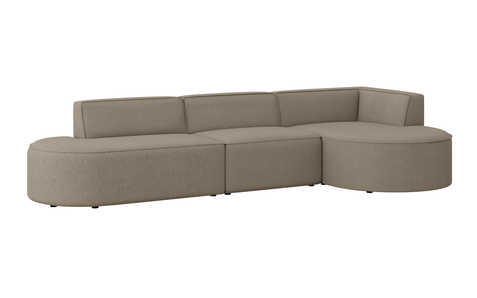 andas Ecksofa »EIVIND Designer Sofa mit Ottomane rechts/links, B/T/H: 343/159/72 cm«, L-Form mit Wellenunterfederung, auch in Feincord und Bouclé