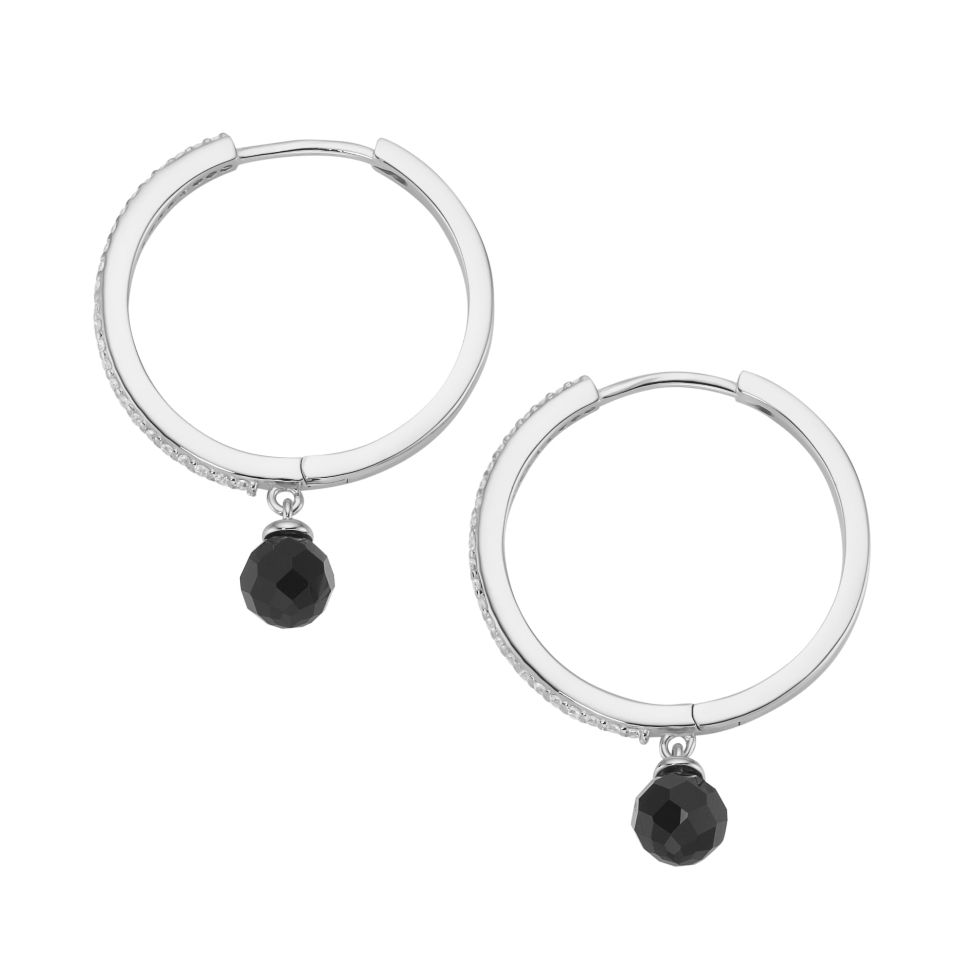 GIORGIO MARTELLO MILANO Paar Creolen »Klappcreolen mit schwarzen Achat-Kugeln und Zirkonia, Silber 925«
