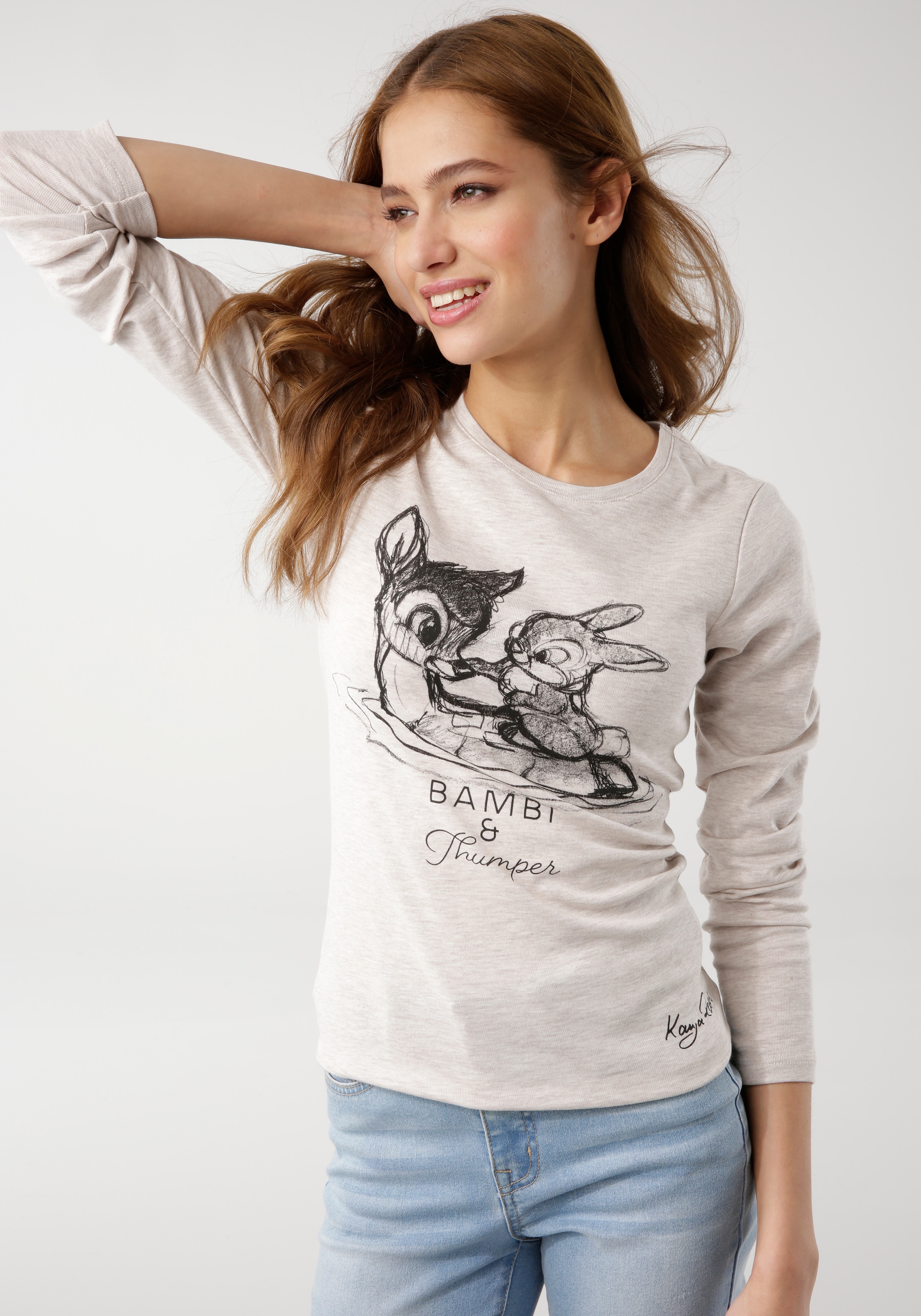 KangaROOS Langarmshirt »Bambi & Klopfer«, Langarm, sehr figurbetont, unifarben, Rundhalsausschnitt