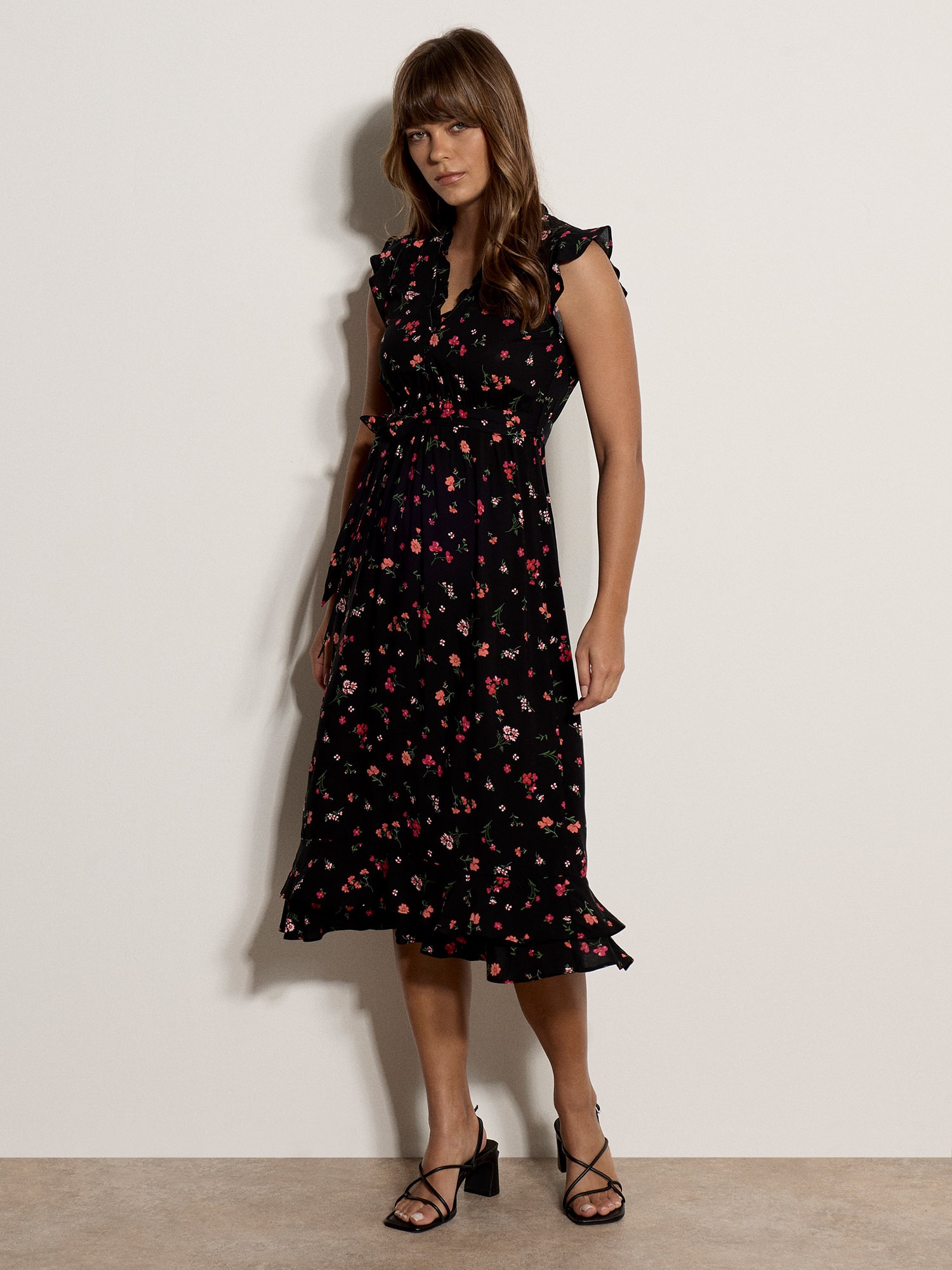 Apricot Midikleid »Midikleid« mit Rüschen und Gürtel