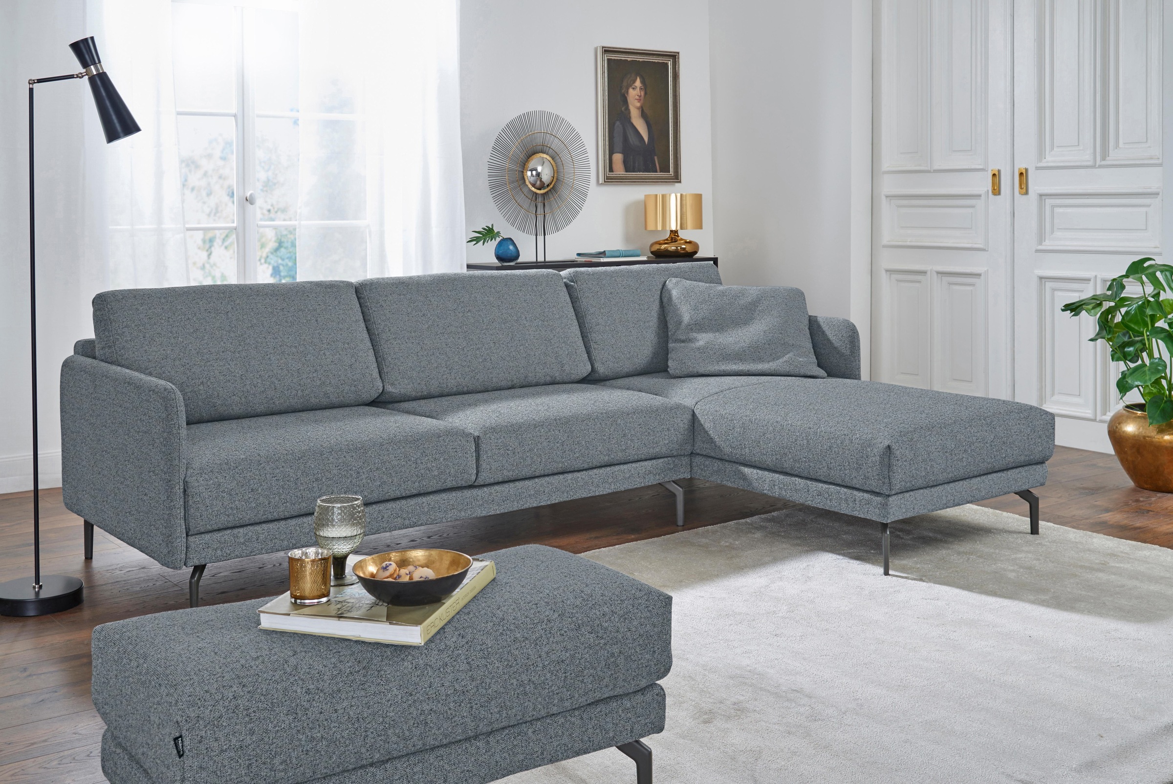 Creation BY ROLF BENZ Ecksofa »CR.450, Designecksofa, Polsterecke, L-Form« Armlehne sehr schmal, Breite 234 cm, Alugussfüße in umbragrau