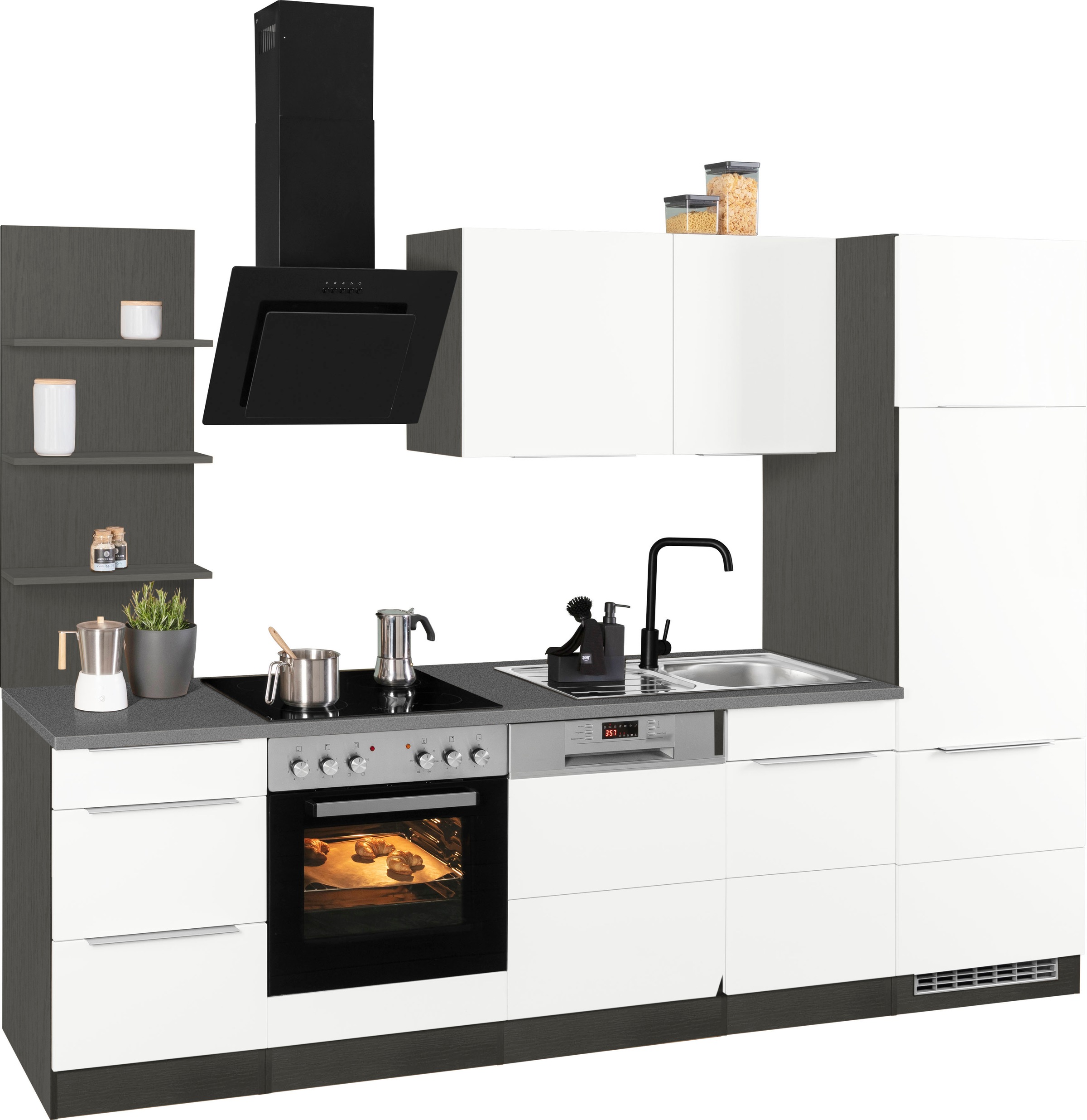 KOCHSTATION Küchenzeile »KS-Brindisi«, Breite 280 cm, wahlweise mit E-Geräten, mit MDF-Fronten und Regal
