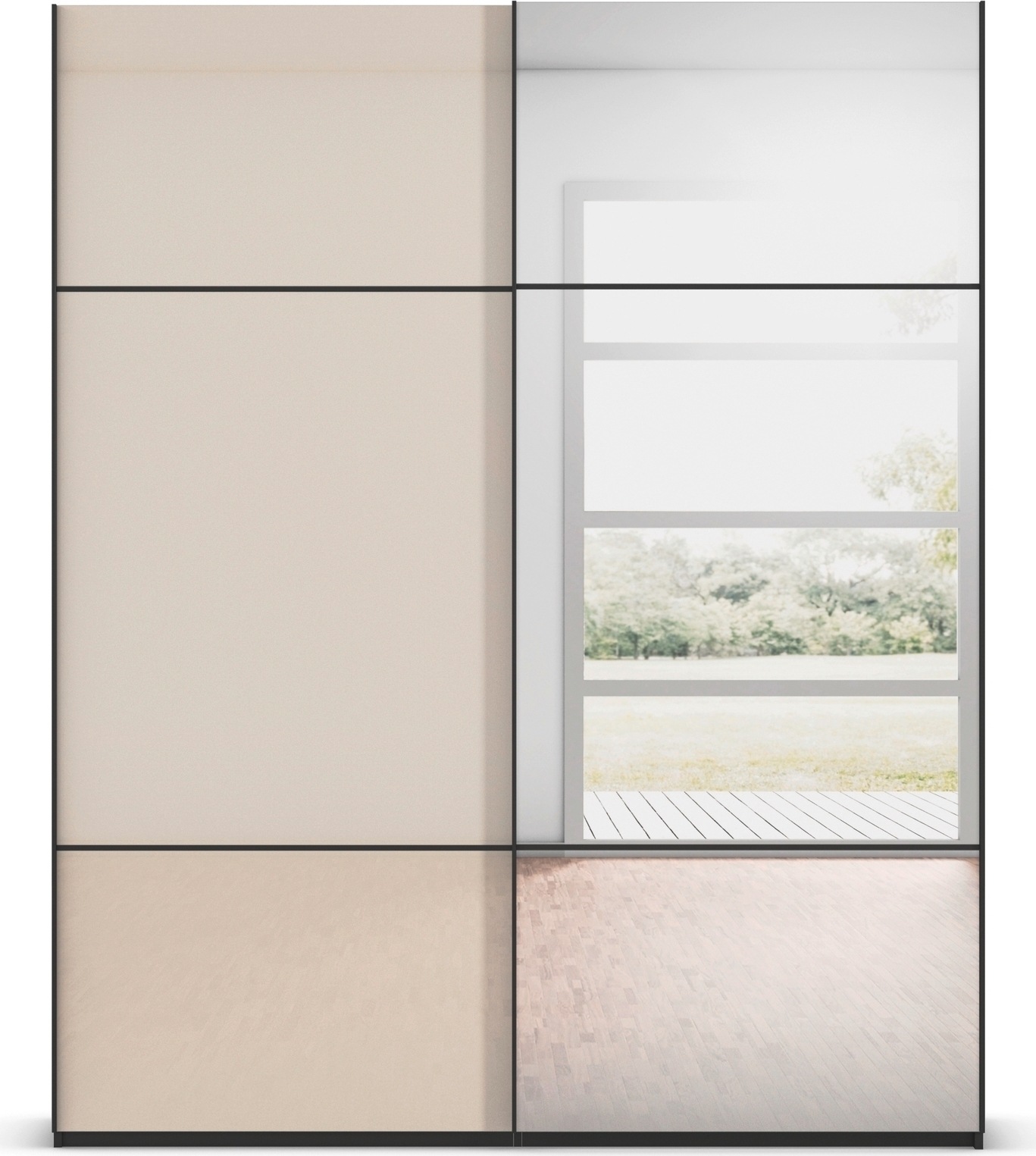 rauch Schwebetürenschrank »Kleiderschrank Schrank Garderobe Schlafzimmerschrank SCALE-TRIO« edle dreigeteilte Front mit 2 Zierleisten Spiegel/Glas MADE IN GERMANY