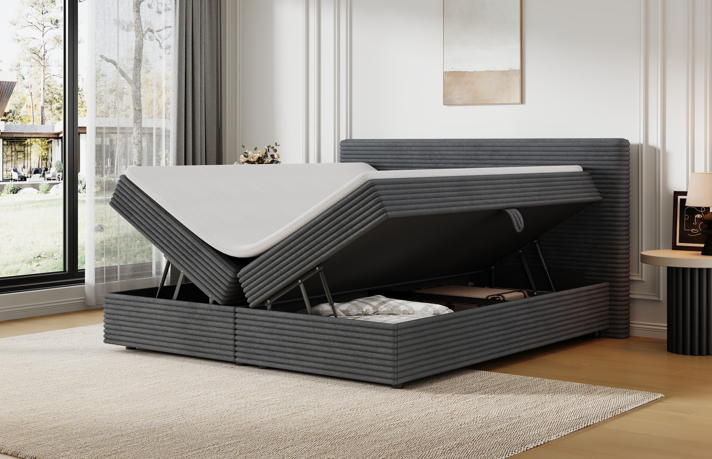 OTTO home Boxbett »ALVVIA, Polsterbett mit Bettkasten und Taschenfederkernmatratze (H3)« 180x200cm Liegefläche, Komfortschaumtopper (4cm)