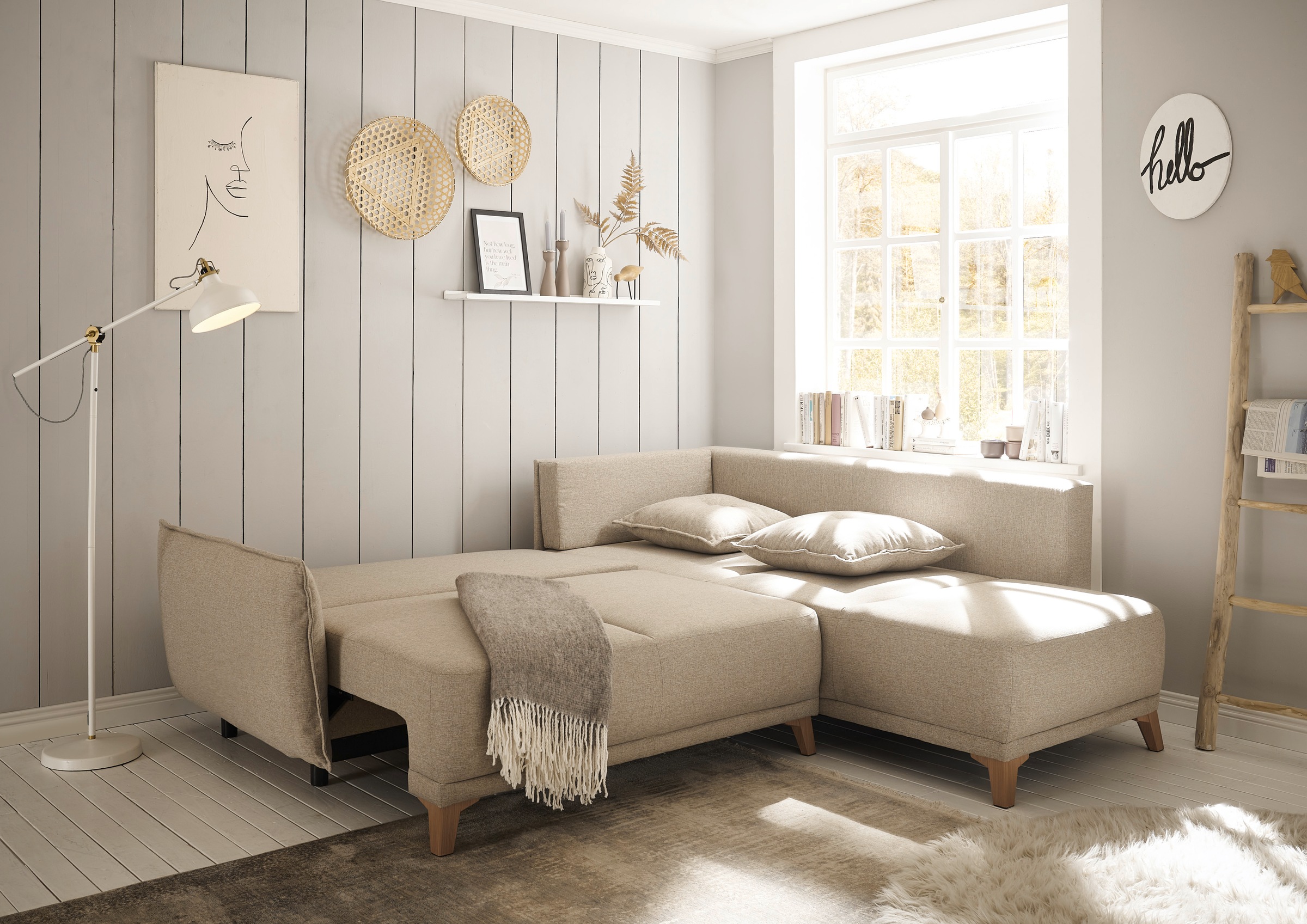 ED EXCITING DESIGN Ecksofa »Pamplona L-Form«, mit Bettfunktion, Bettkasten, Rücken- und Zierkissen, frei im Raum