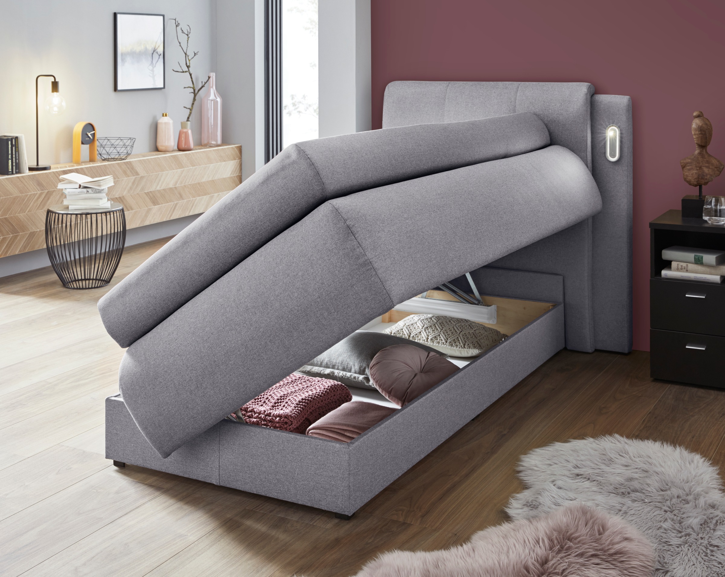 COLLECTION AB Boxspringbett »Borna«, inklusive Bettkasten, LED-Beleuchtung und Topper