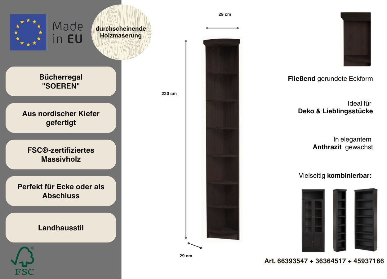 OTTO home Anbauregal »Soeren Abschlussregal Höhen 97 bzw. 220 cm« aus massiver Kiefer, passend für Tiefe 29 cm,  FSC®-zertifiziert