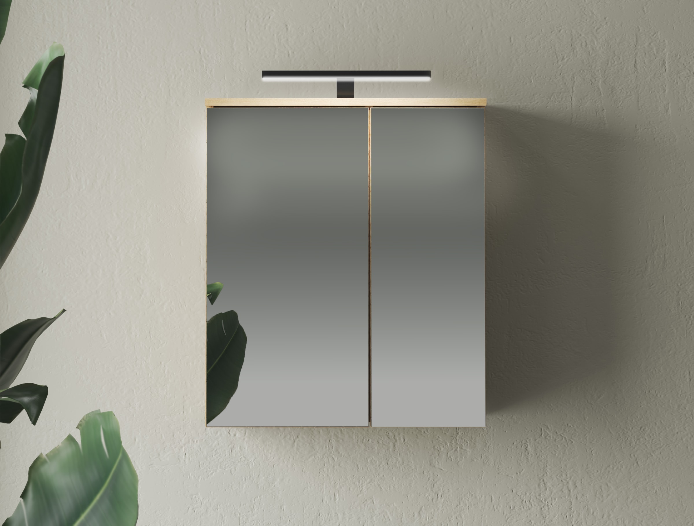 INOSIGN Badspiegel »Oslo, Spiegelschrank in Eiche Evoke, Spiegel im skandinavischen Design«, Aufbewahrungsschrank mit 2 Spiegeltüren, mit LED