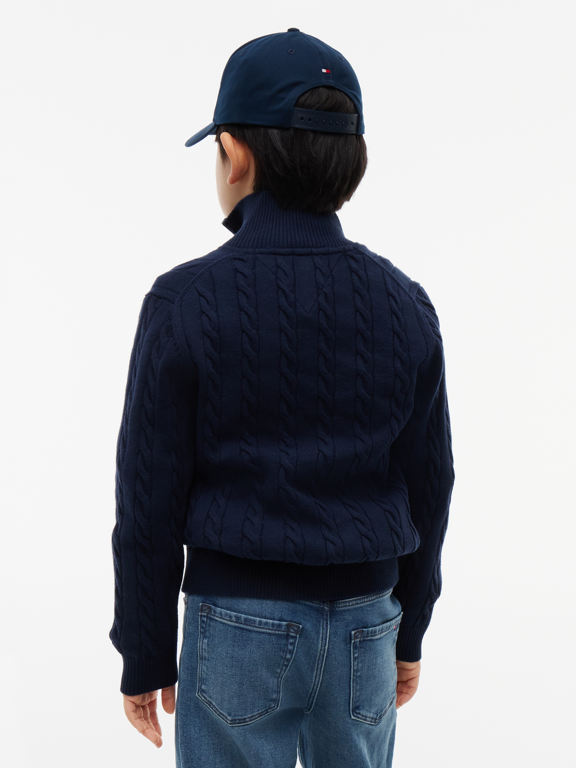 Tommy Hilfiger Strickjacke Zopfmuster, Stehkragen, reine Baumwolle, Kinder bis 16 Jahre