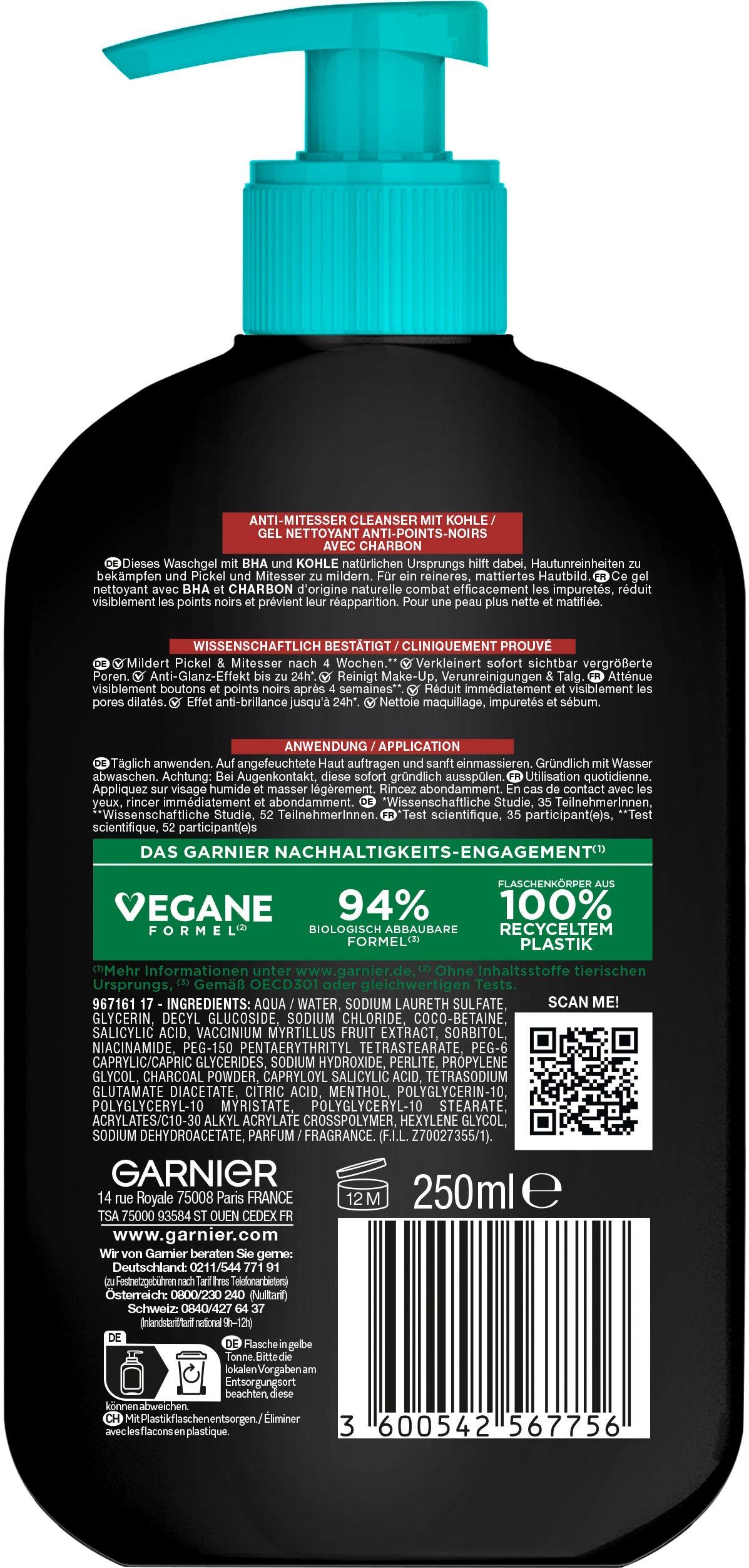 GARNIER Gesichtsreinigungsgel »Garnier Waschgel BHA Carbon Cleanser«, mit hoher Wirkungskraft