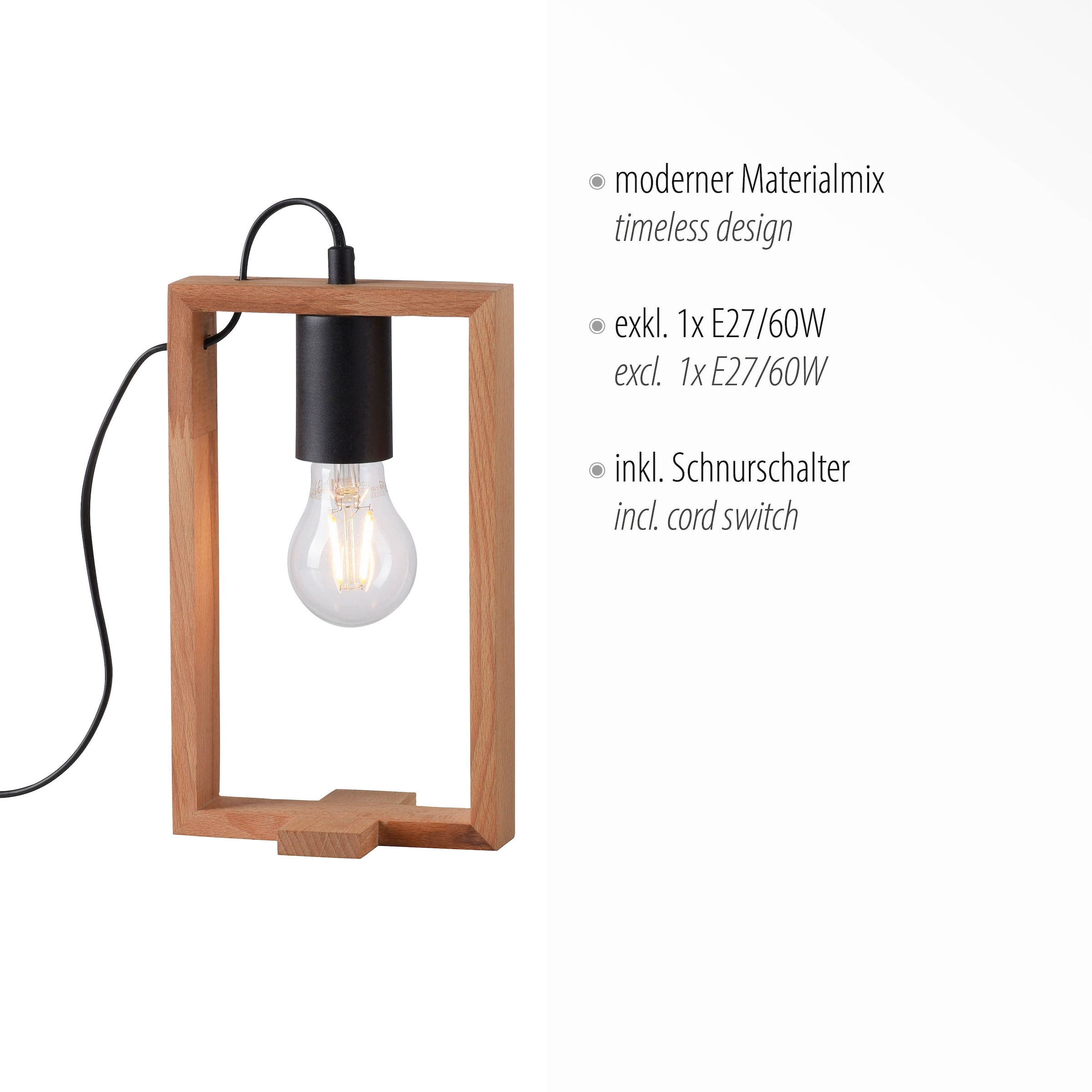 JUST LIGHT Tischleuchte »FRANKY« E27 1 Stk. ExklusiveE27, Schalter, Schnurschalter