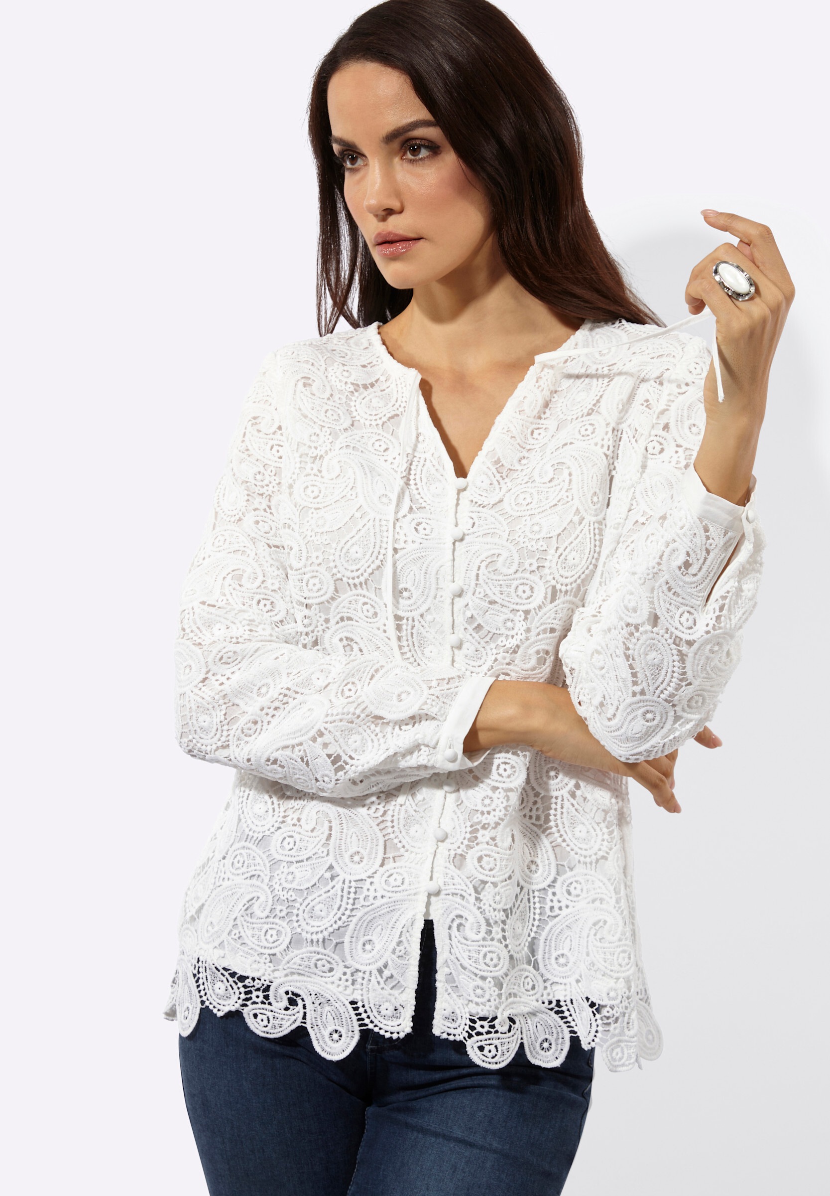 creation L Klassische Bluse »Spitzen-Bluse Spitzenbluse , blickdicht durch Baumwollfutter«