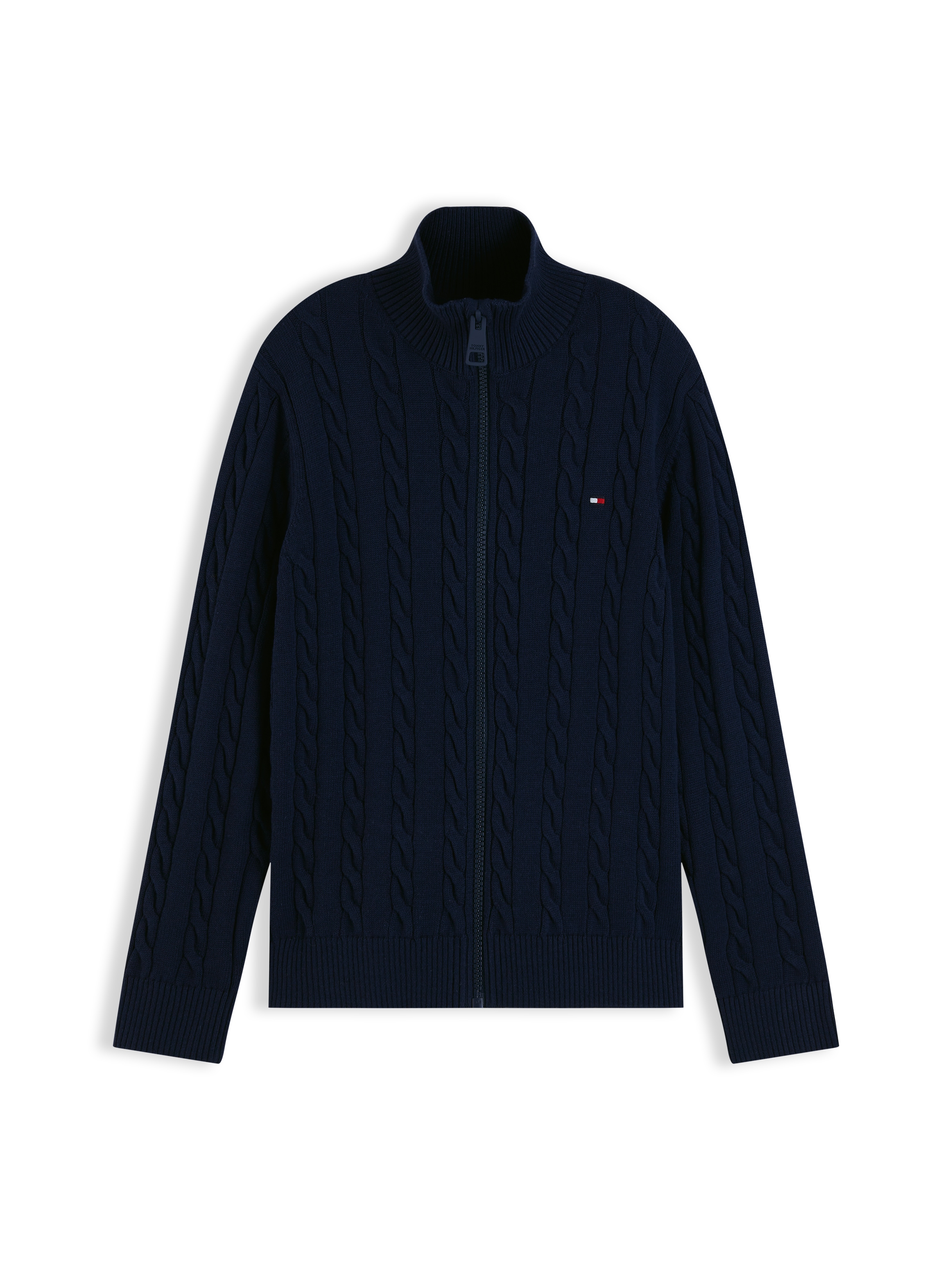 Tommy Hilfiger Strickjacke Zopfmuster, Stehkragen, reine Baumwolle, Kinder bis 16 Jahre
