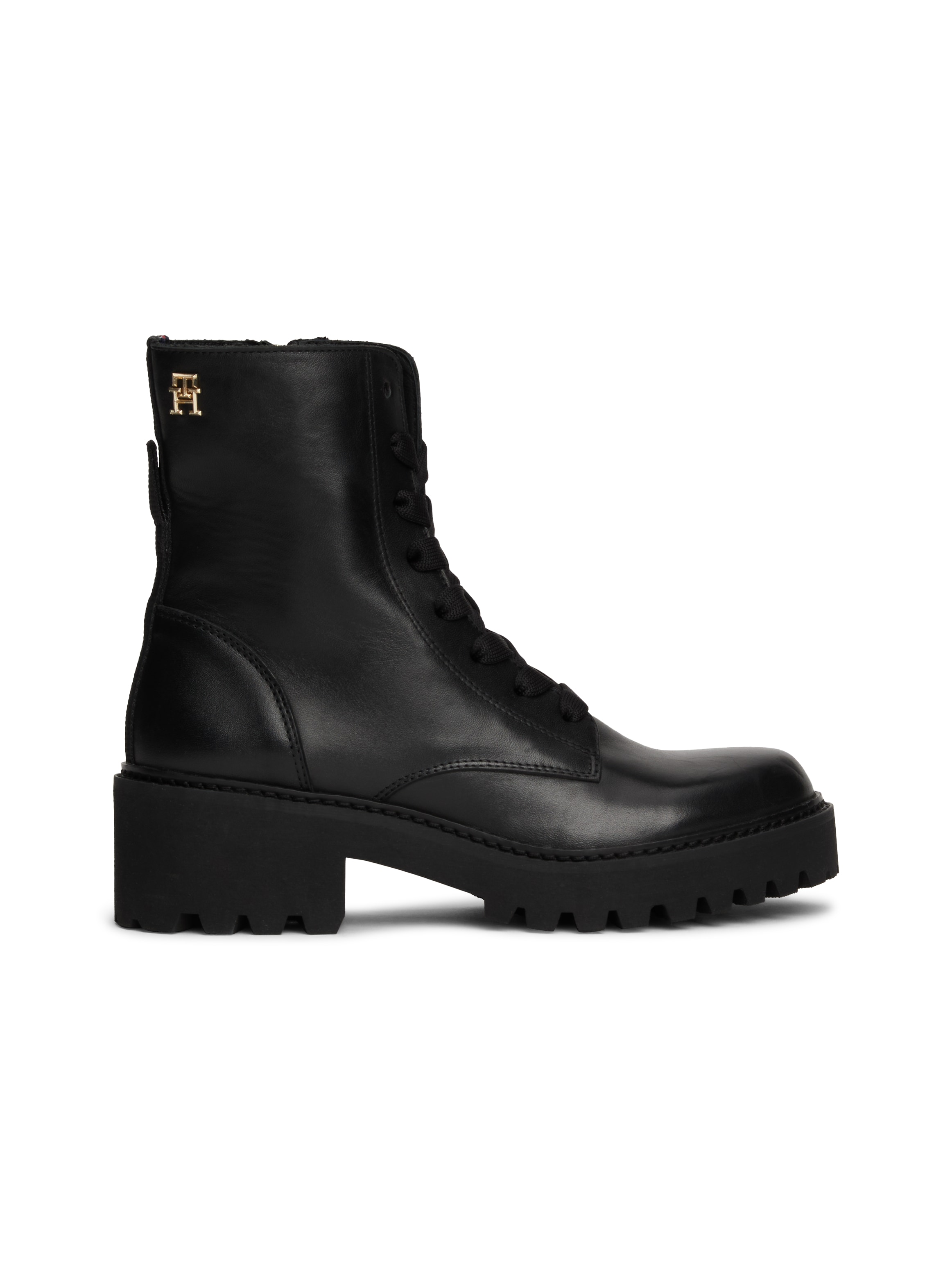 Tommy Hilfiger Schnürstiefelette »CHIC MID HEEL LEATHER LACE-UP«, Blockabsatz, Plateau, Schnürboots, Chunkyboots mit TH-Logo