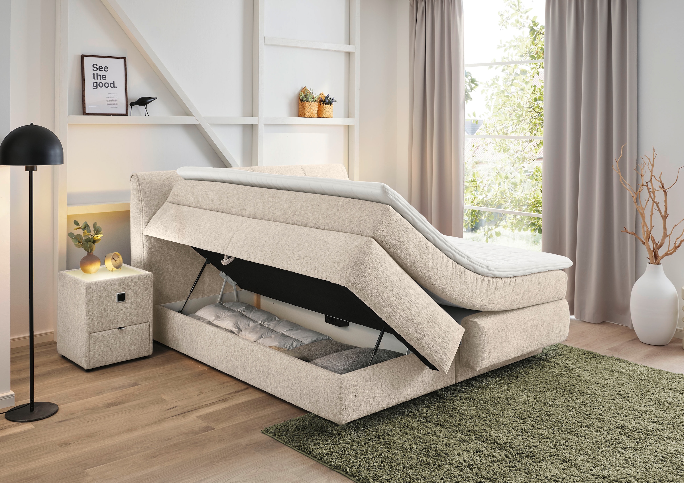 Jockenhöfer Gruppe Boxspringbett »"Carla", OTTOs Choice! Topseller, wahlweise mit oder ohne Bettkasten«, inkl. 4 Kissen, erhältlich in den Breiten 160 & 180cm