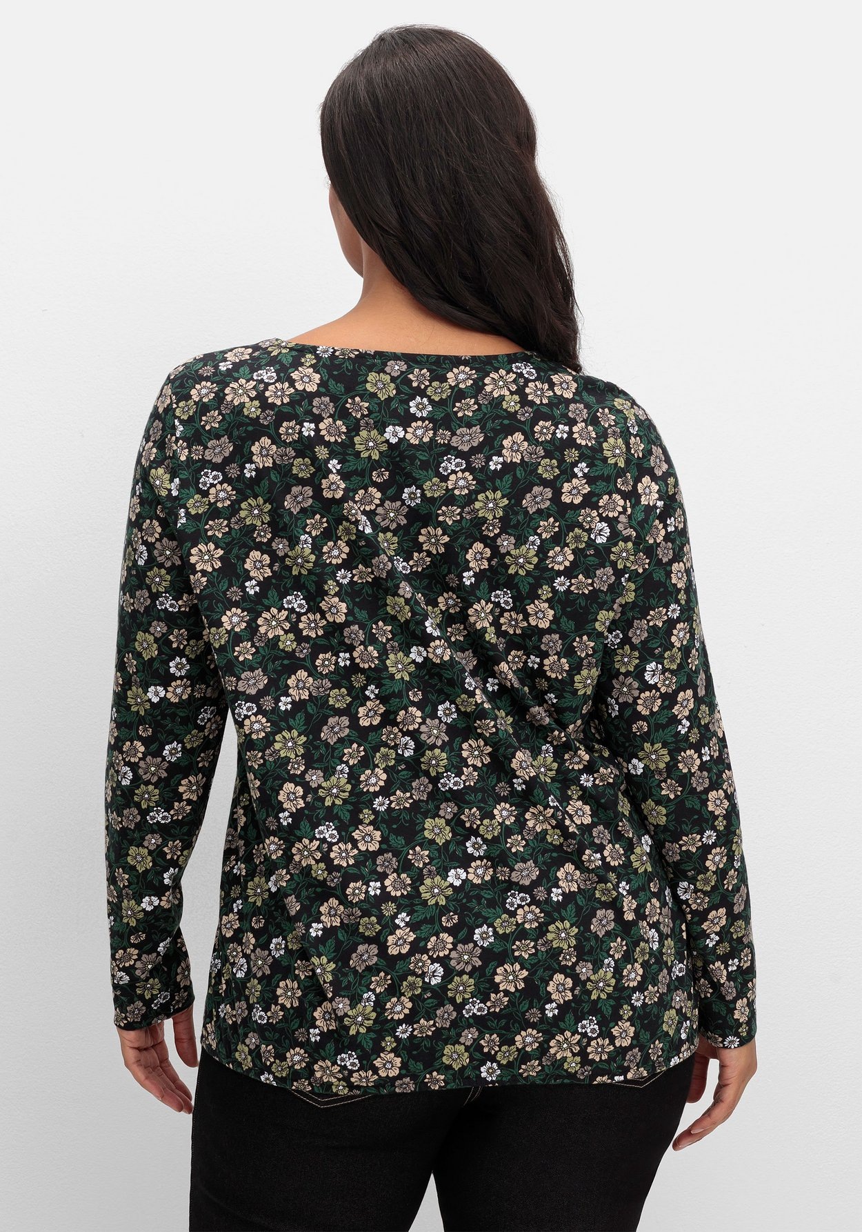 Sheego Langarmshirt »Langarmshirt mit Blümchenprint und Gummizugsaum«, mit Blümchenprint und Gummizugsaum